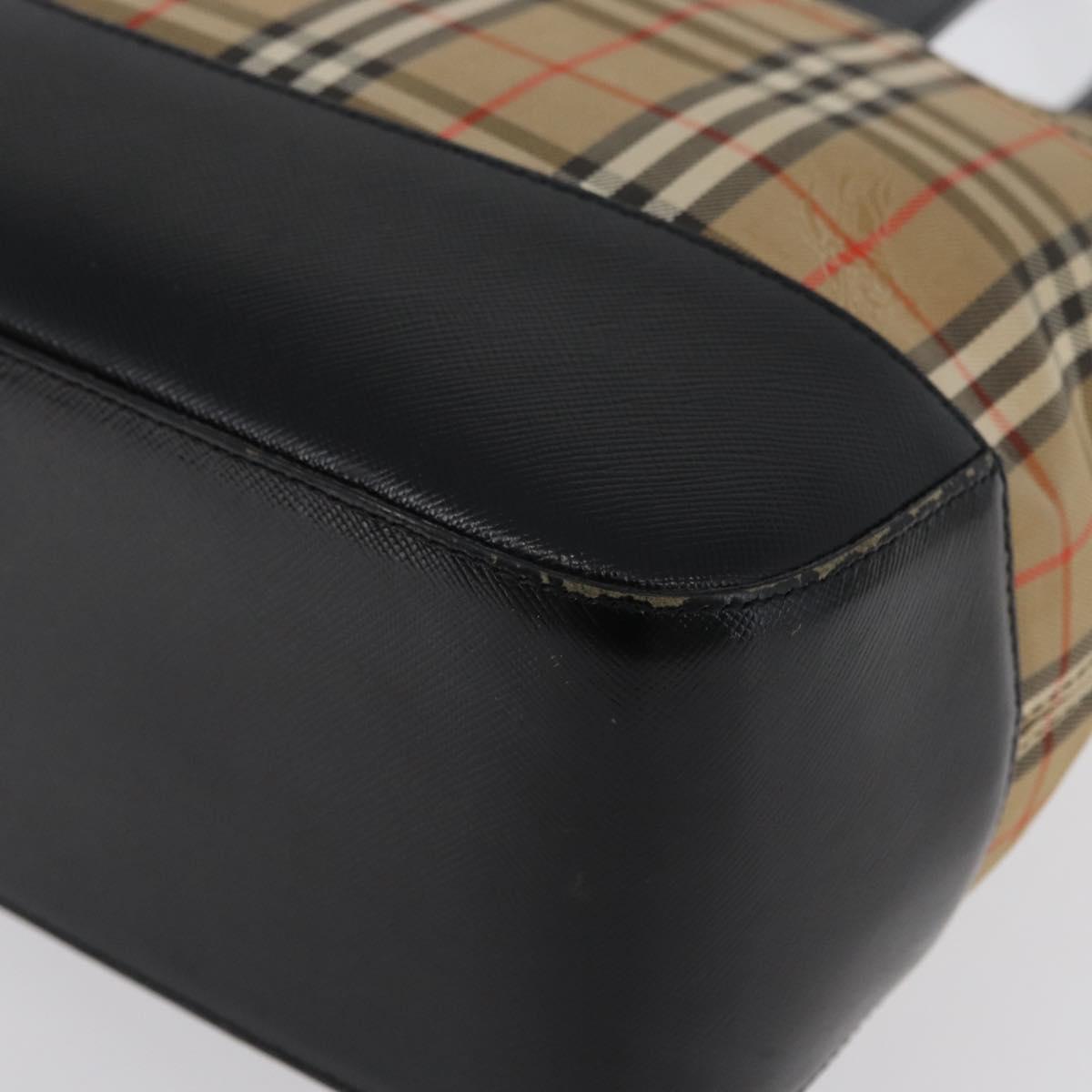 BURBERRY Nova Check Hand Bag Canvas Beige Gold Auth 172768