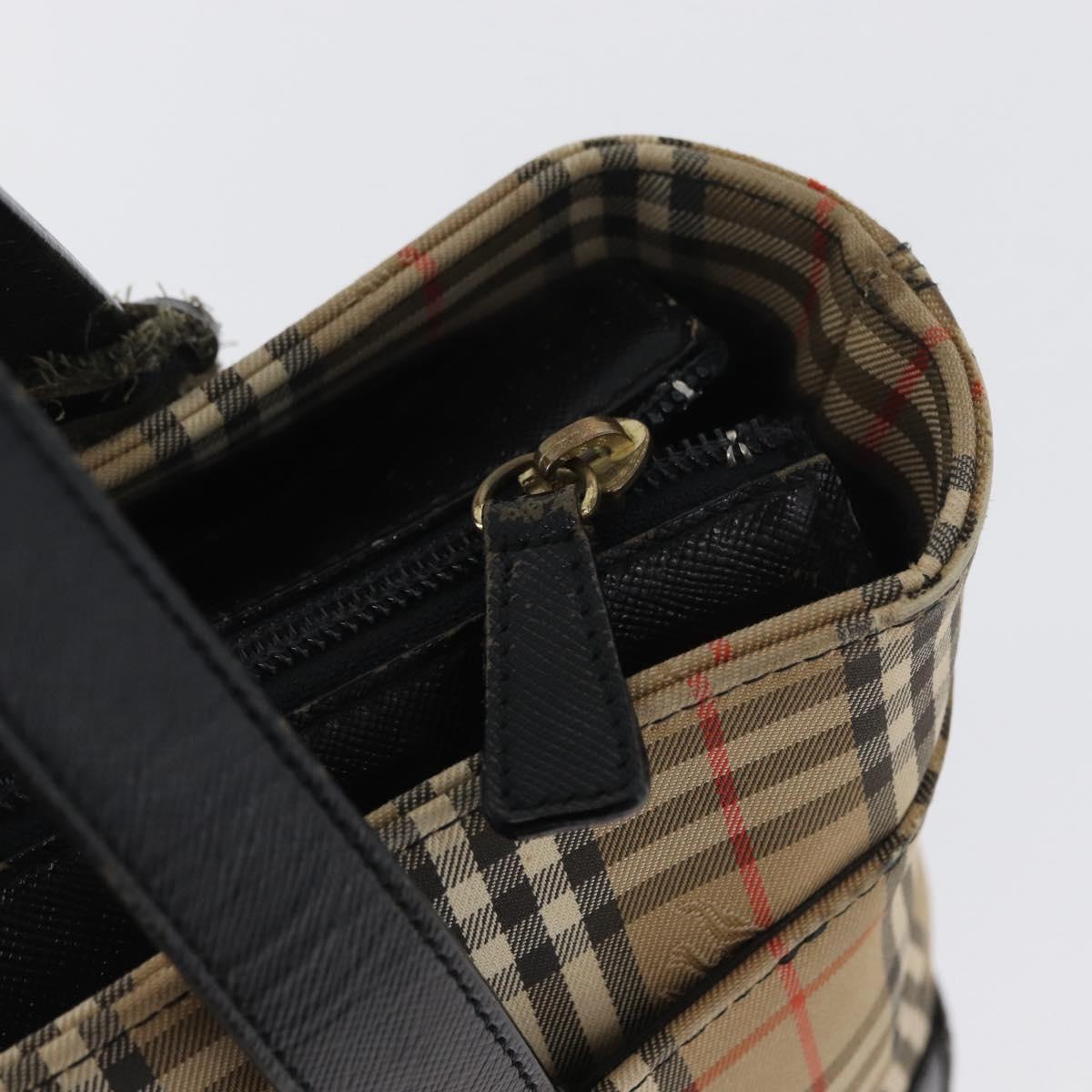 BURBERRY Nova Check Hand Bag Canvas Beige Gold Auth 172768