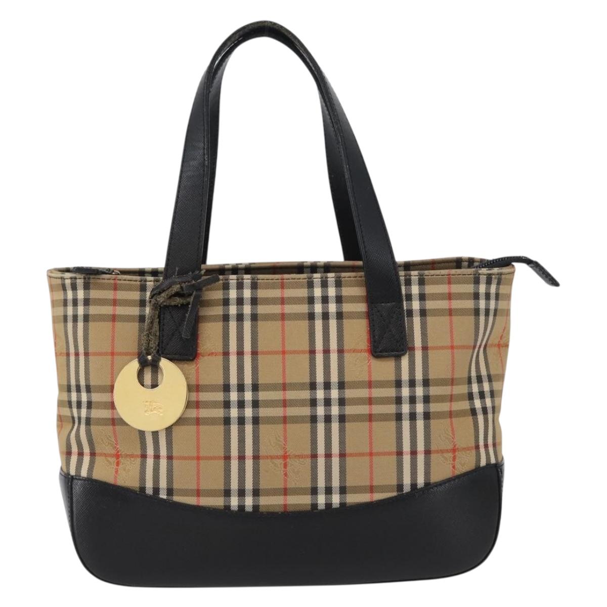 BURBERRY Nova Check Hand Bag Canvas Beige Gold Auth 172768