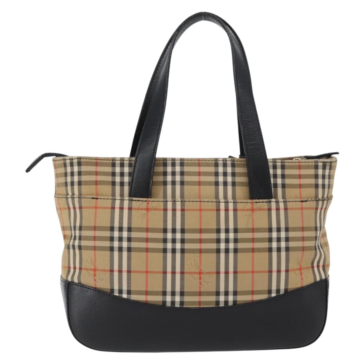 BURBERRY Nova Check Hand Bag Canvas Beige Gold Auth 172768