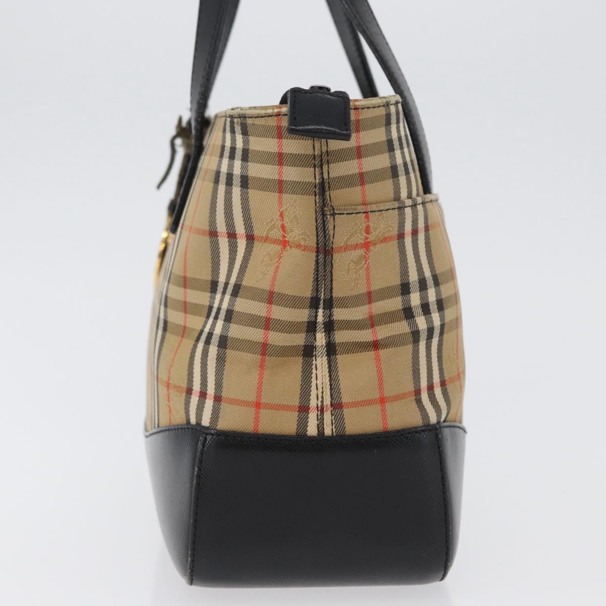 BURBERRY Nova Check Hand Bag Canvas Beige Gold Auth 172768