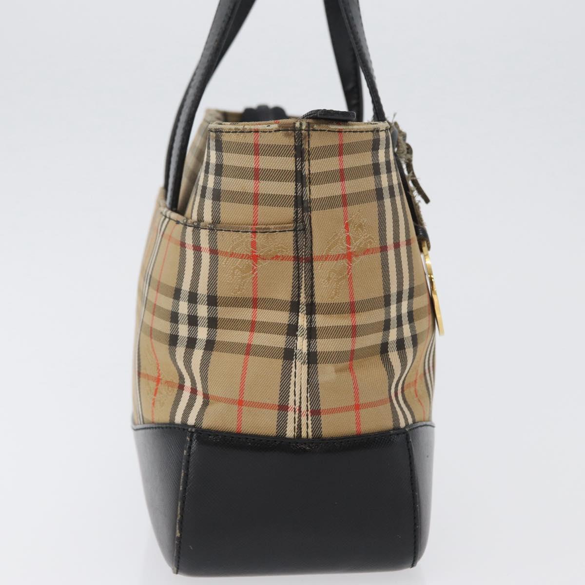 BURBERRY Nova Check Hand Bag Canvas Beige Gold Auth 172768