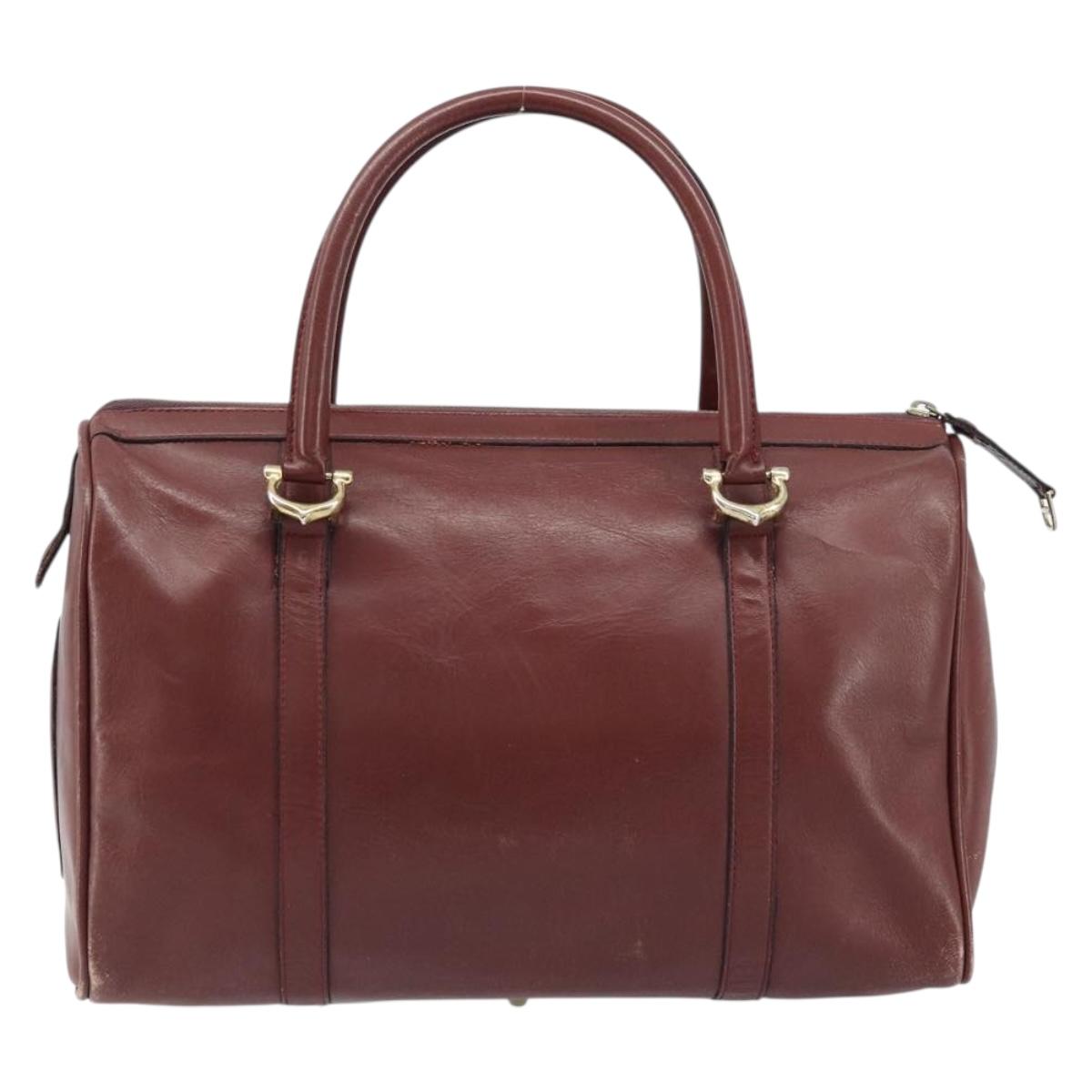 CARTIER Must Line Hand Bag Leather Bordeaux Gold Auth 172770