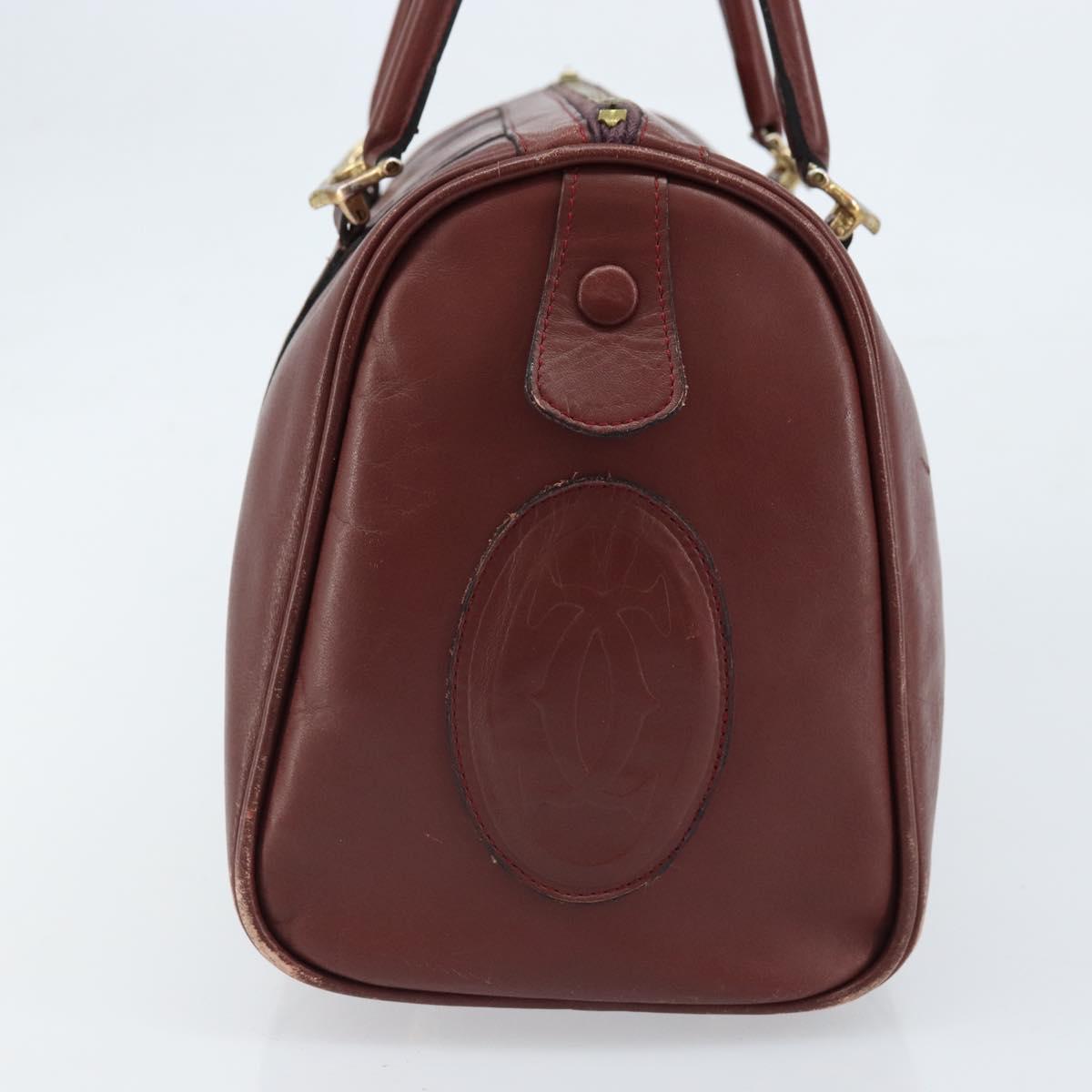 CARTIER Must Line Hand Bag Leather Bordeaux Gold Auth 172770