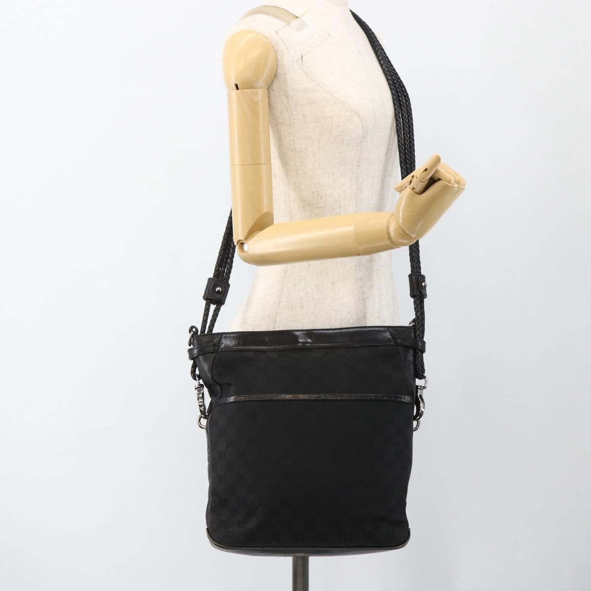 GUCCI GG Canvas Shoulder Bag Black Silver 109097 Auth 172771