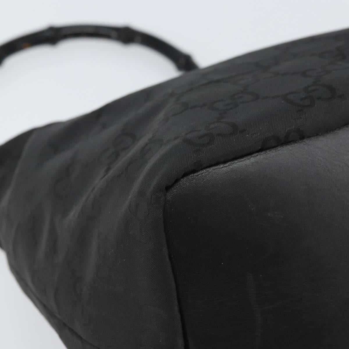 GUCCI GG Canvas Bamboo Shoulder Bag Nylon Black Silver 000 0531 Auth 172773