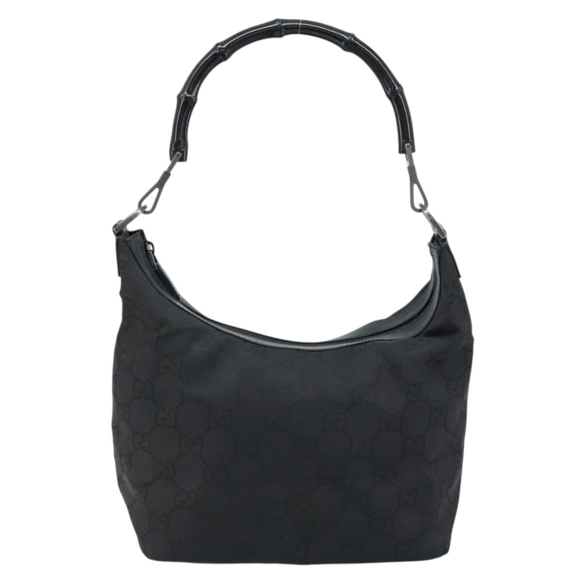 GUCCI GG Canvas Bamboo Shoulder Bag Nylon Black Silver 000 0531 Auth 172773