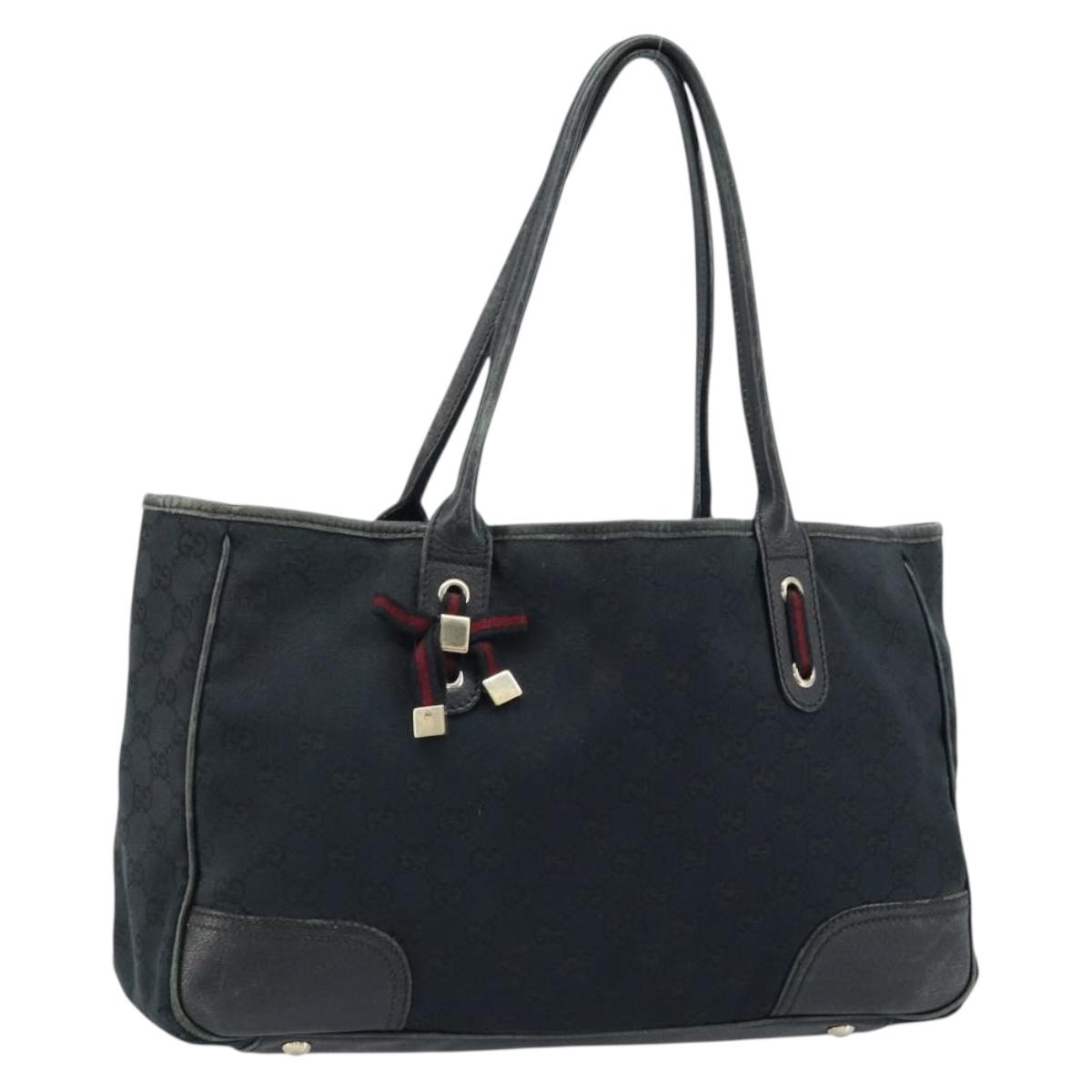 GUCCI GG Canvas Web Sherry Line Tote Bag Black Gold 163805 Auth 172780