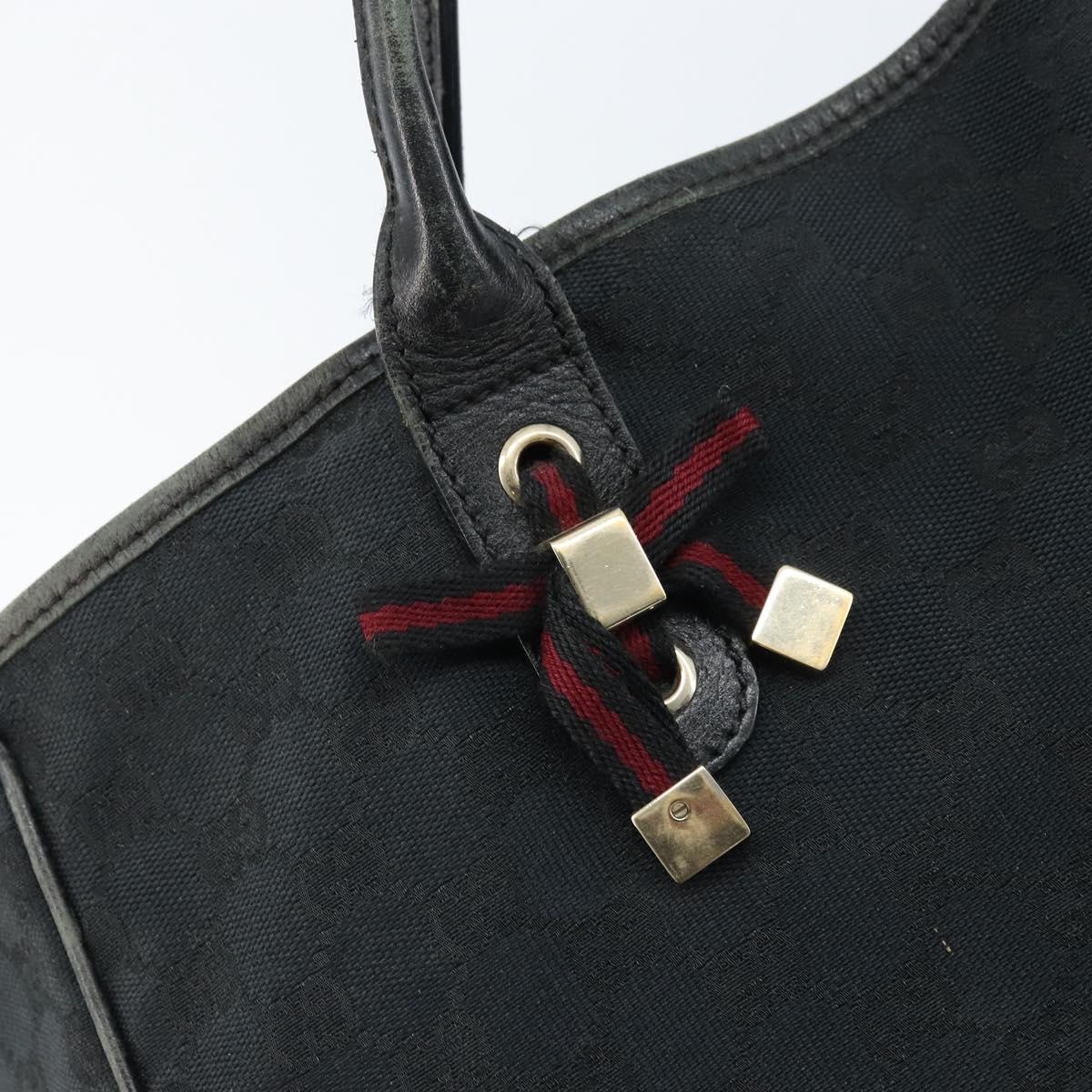 GUCCI GG Canvas Web Sherry Line Tote Bag Black Gold 163805 Auth 172780