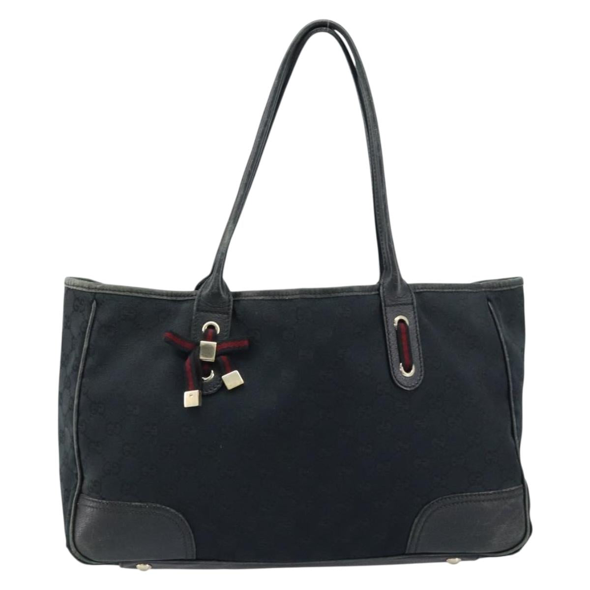 GUCCI GG Canvas Web Sherry Line Tote Bag Black Gold 163805 Auth 172780