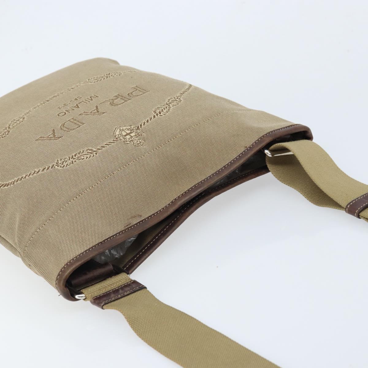 PRADA Shoulder Bag Canvas Beige Silver Auth 172784