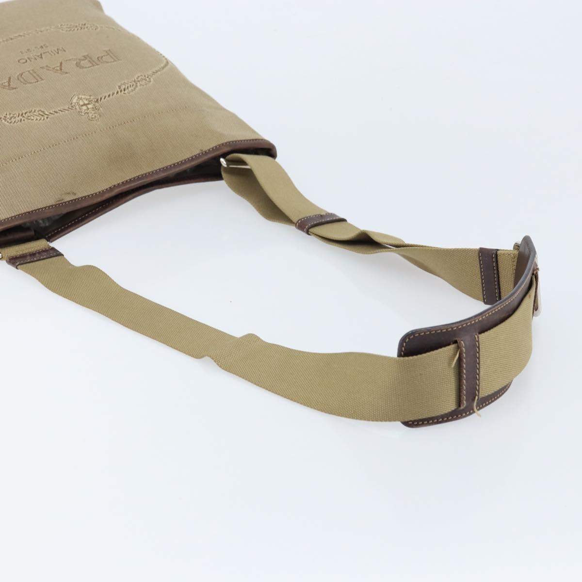 PRADA Shoulder Bag Canvas Beige Silver Auth 172784