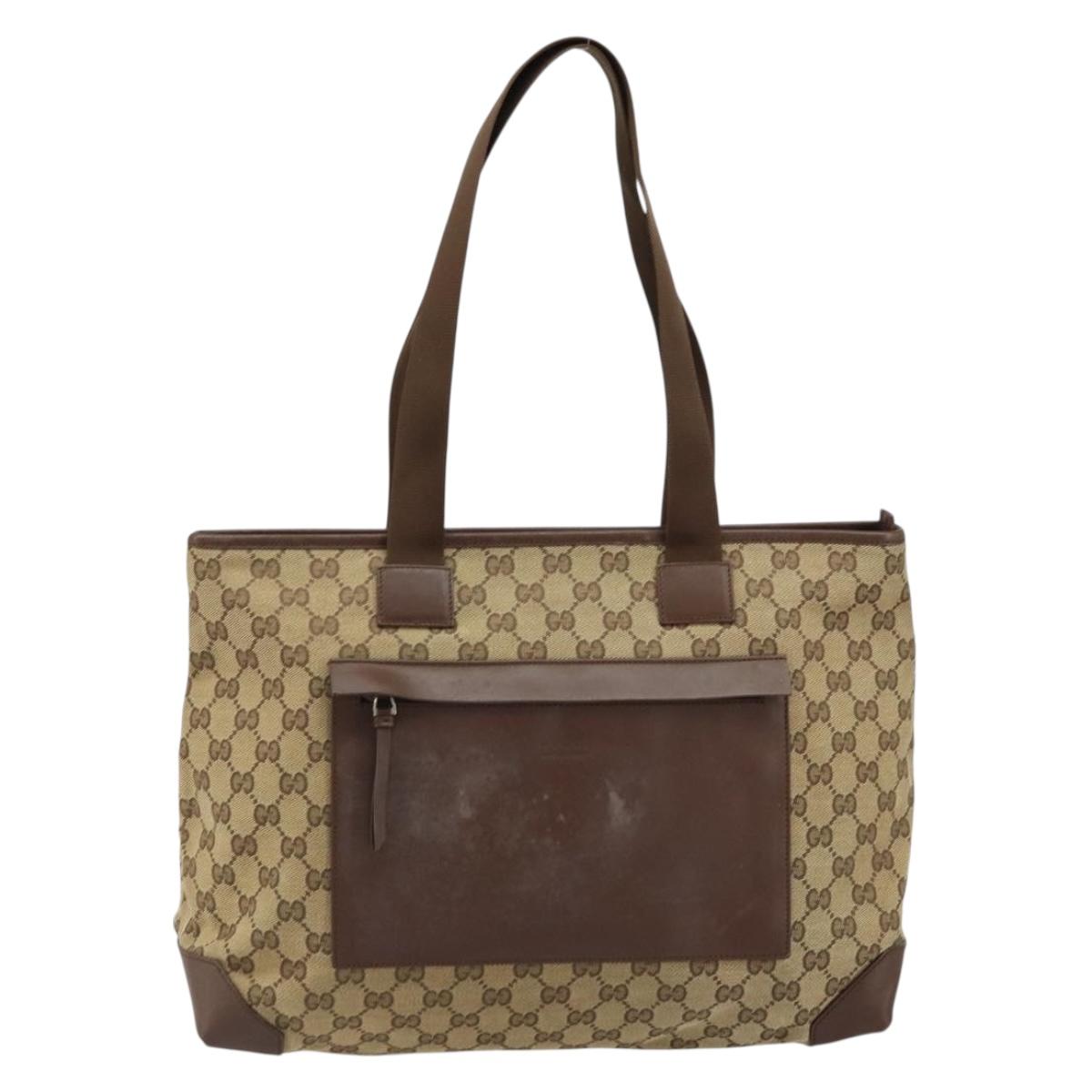 GUCCI GG Canvas Tote Bag Beige Silver 019 0426 3444 Auth 172788