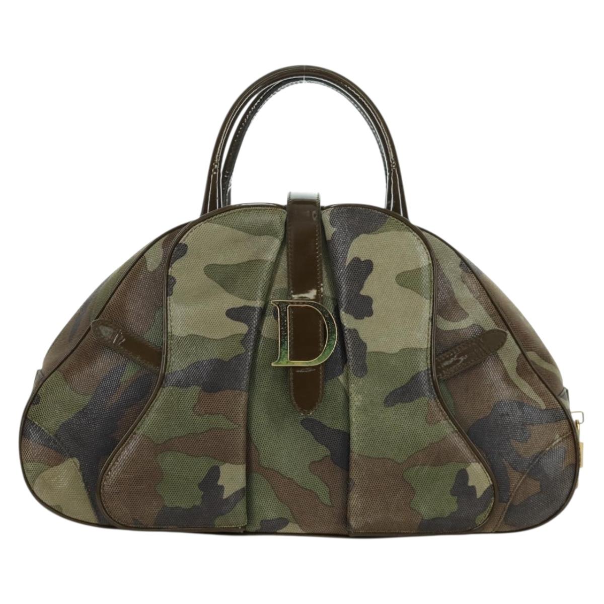 Christian Dior Double Saddle Camouflage Bag Leather Green Gold Auth 172789SAV