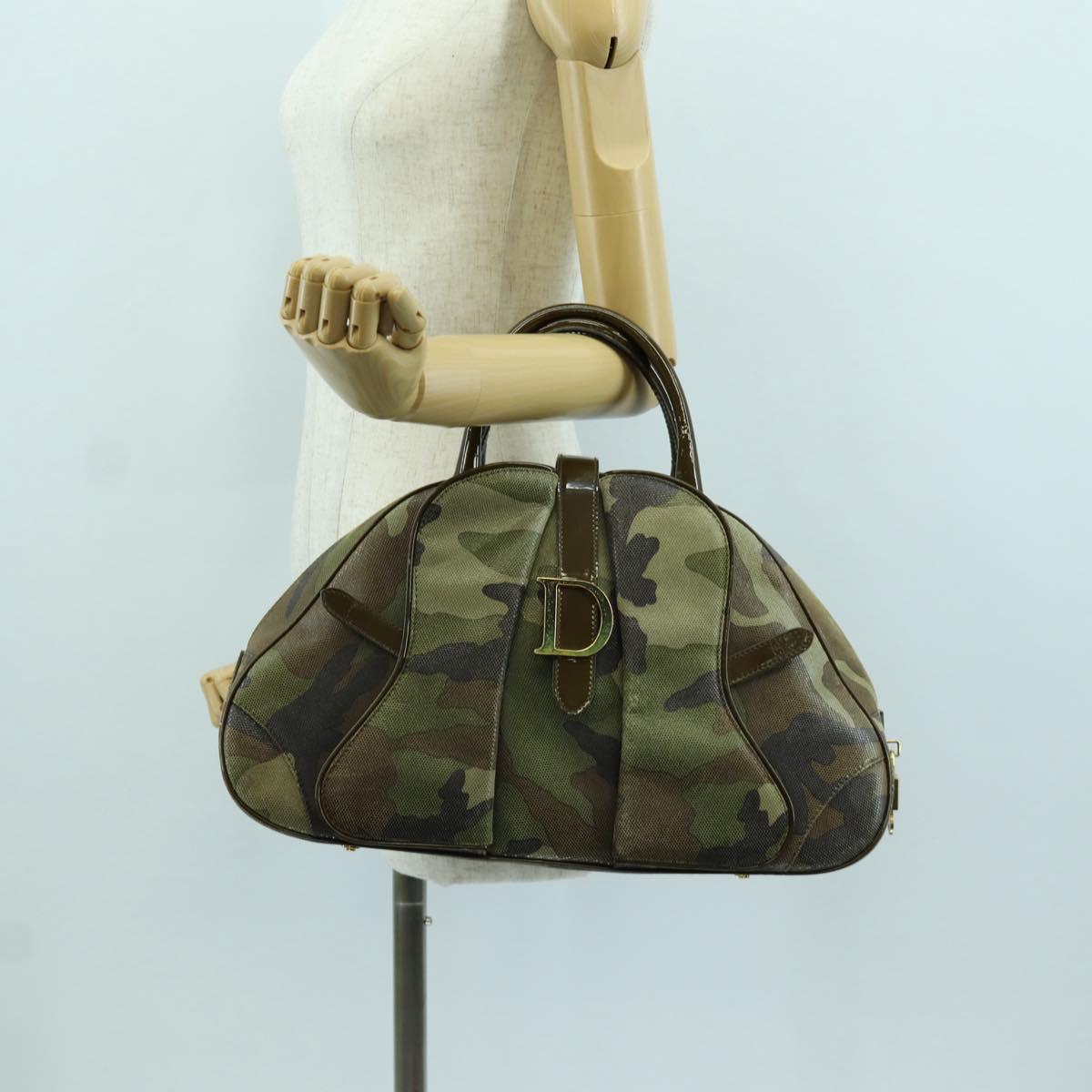 Christian Dior Double Saddle Camouflage Bag Leather Green Gold Auth 172789SAV