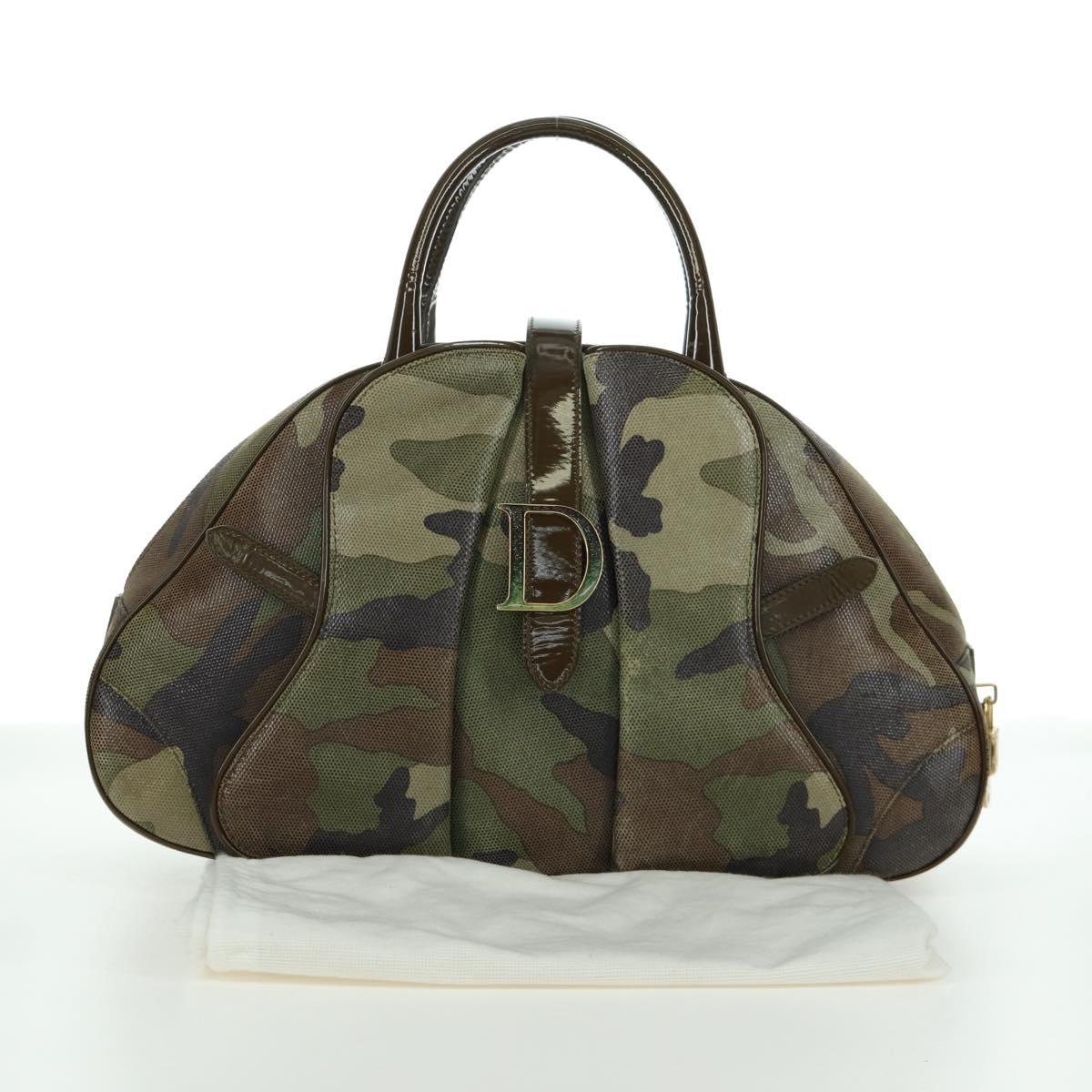 Christian Dior Double Saddle Camouflage Bag Leather Green Gold Auth 172789SAV