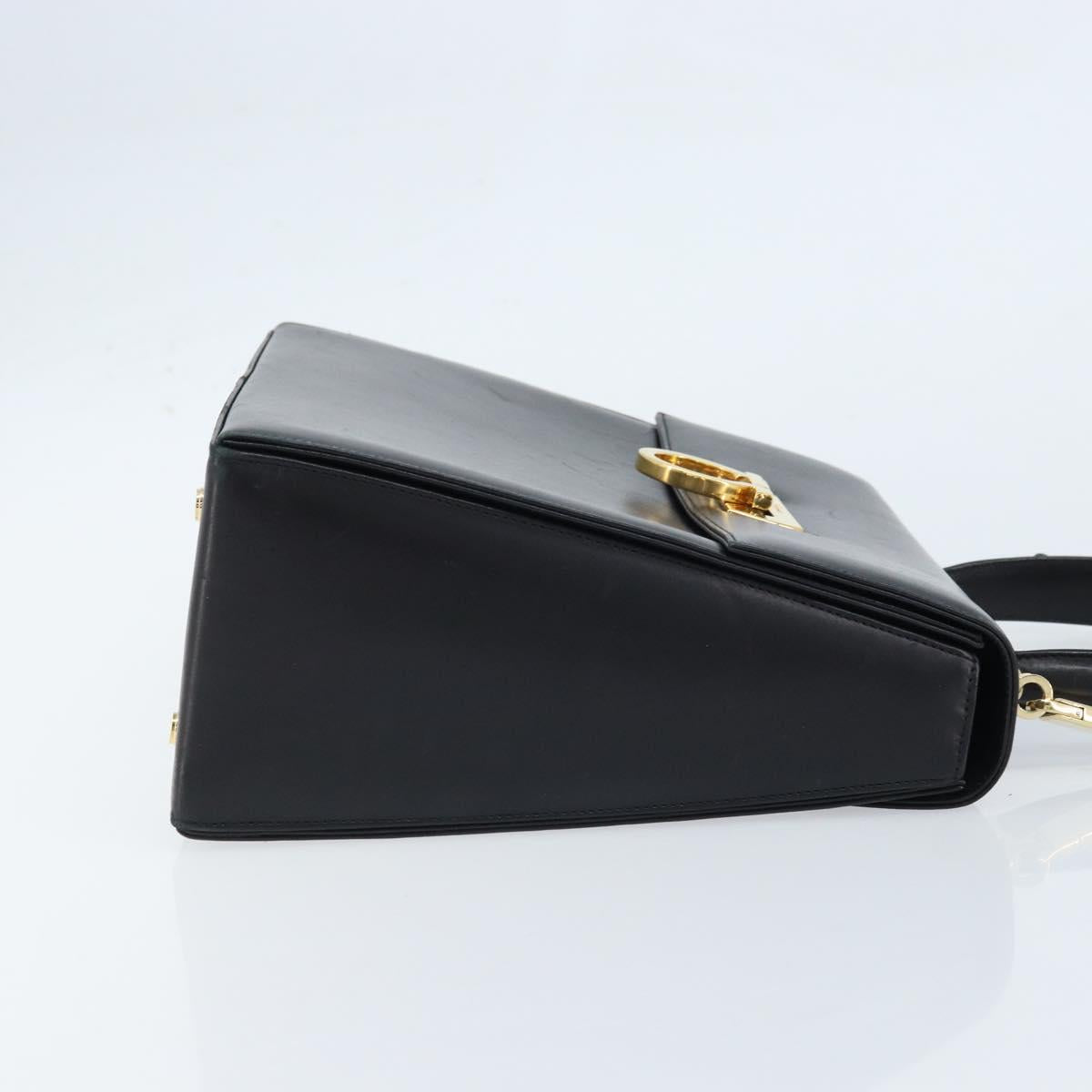 Salvatore Ferragamo Gancini Hand Bag Leather 2way Black Gold Auth 172790