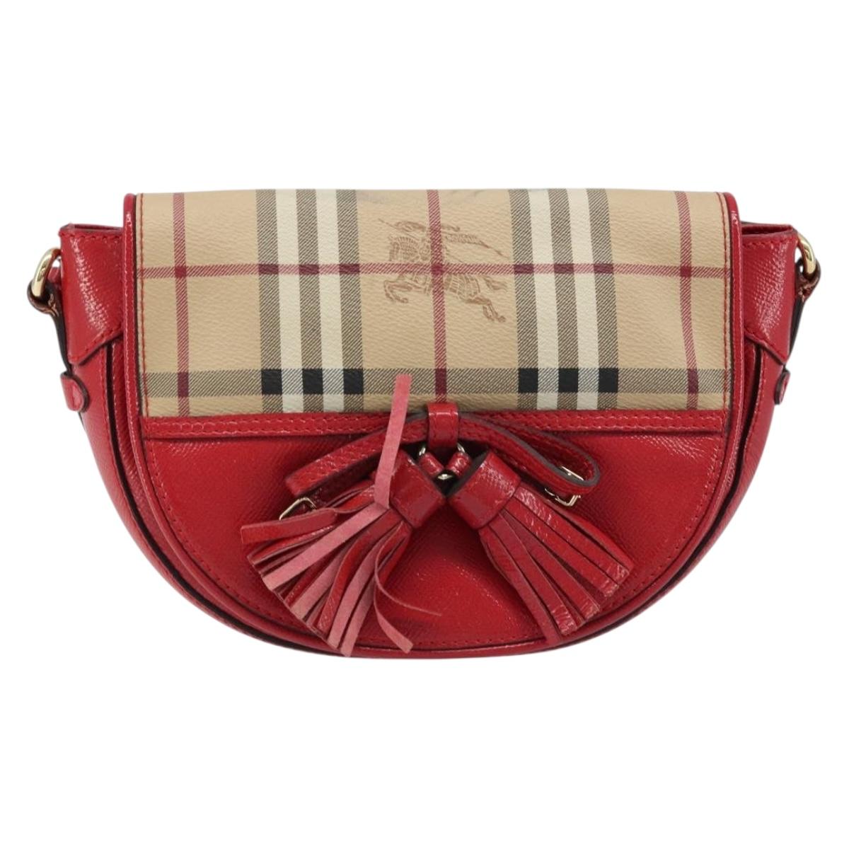 BURBERRY Nova Check Shoulder Bag PVC Beige Gold Auth 172792