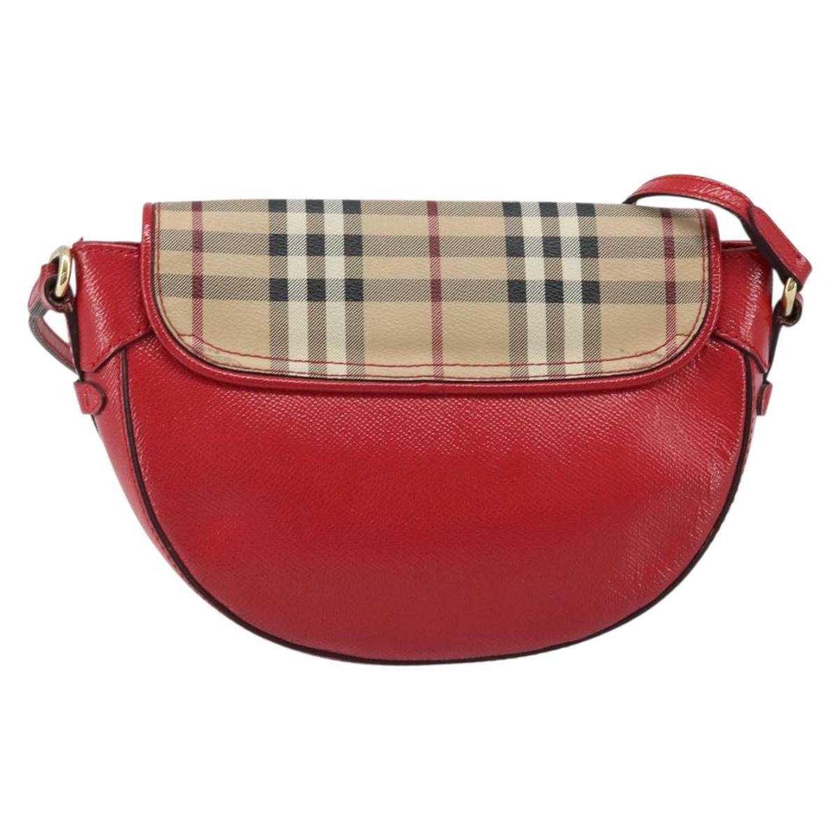 BURBERRY Nova Check Shoulder Bag PVC Beige Gold Auth 172792