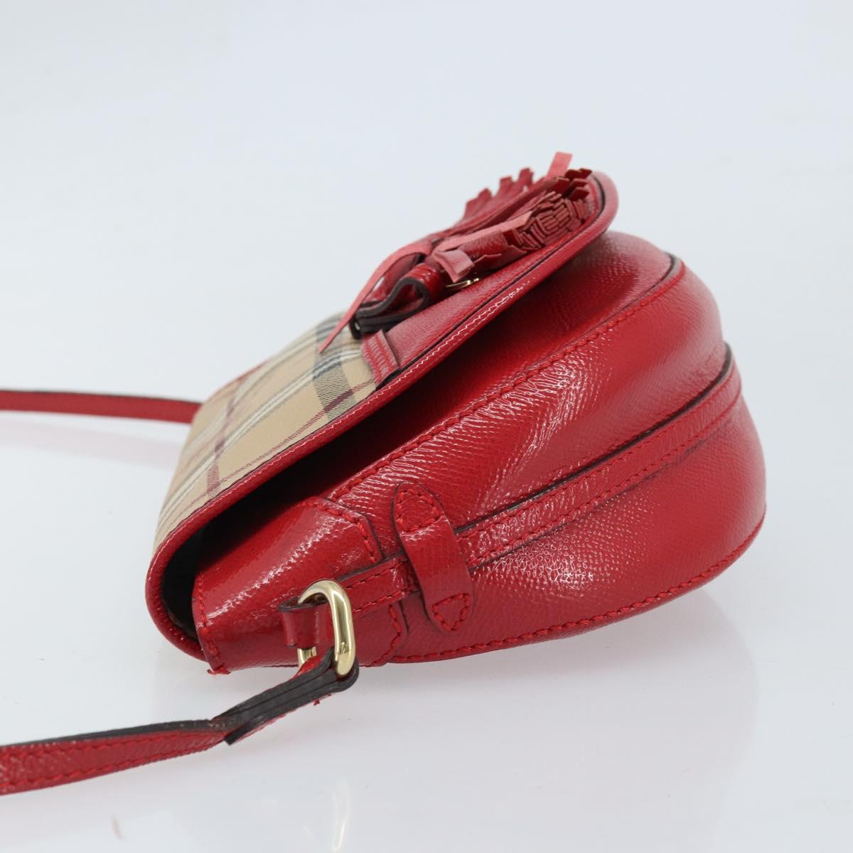 BURBERRY Nova Check Shoulder Bag PVC Beige Gold Auth 172792
