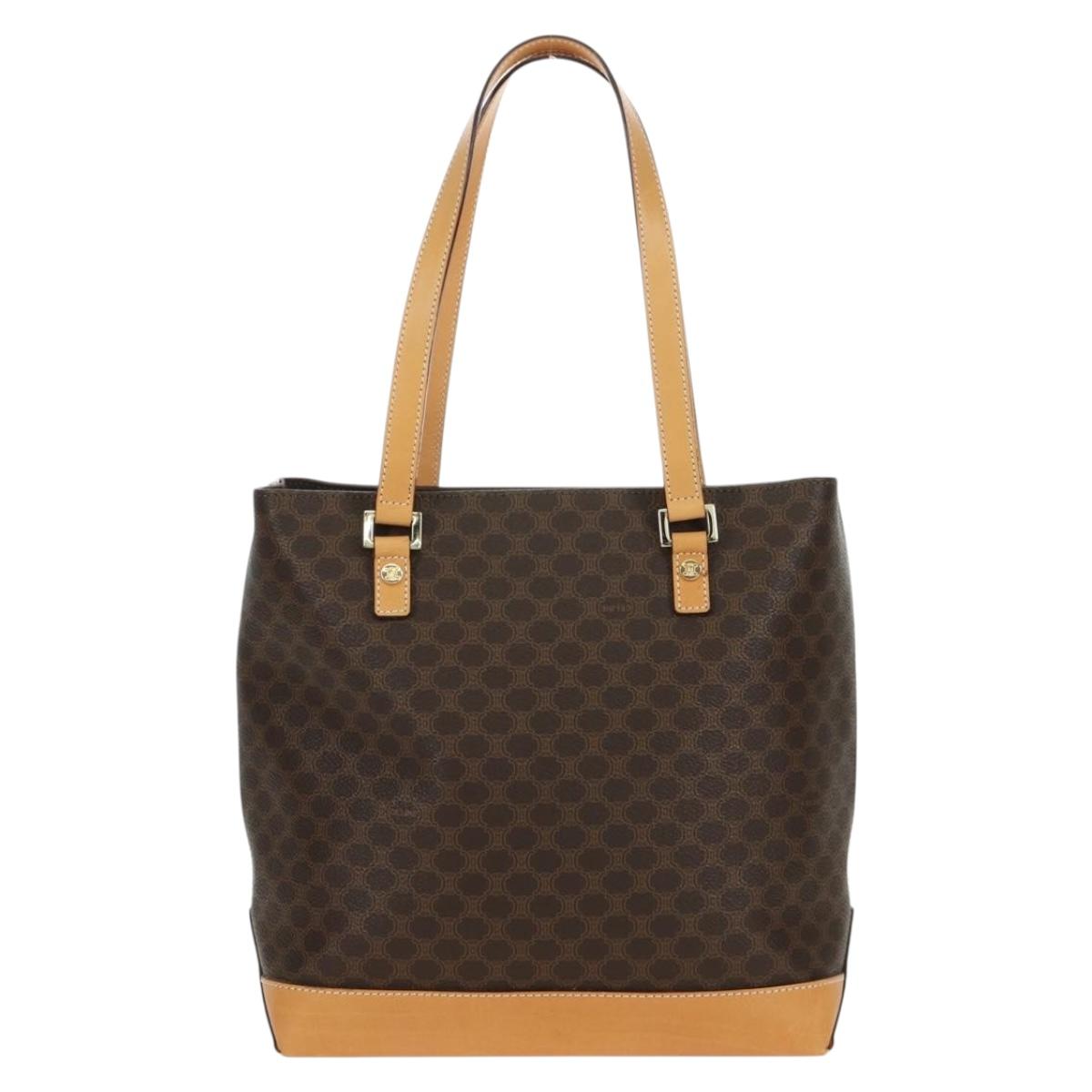 CELINE Macadam Canvas Tote Bag PVC Leather Brown Gold Auth 172793V
