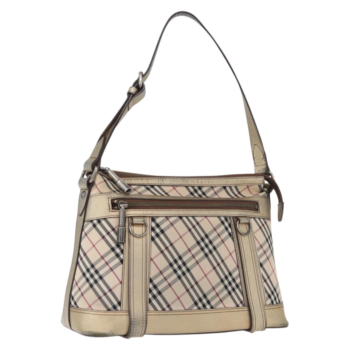 BURBERRY Nova Check Shoulder Bag Canvas Beige Silver Auth 172803