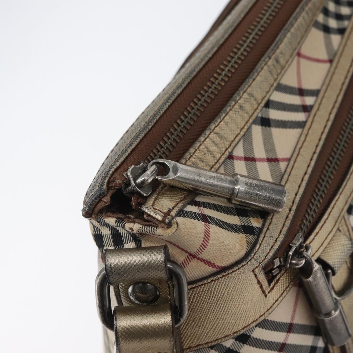 BURBERRY Nova Check Shoulder Bag Canvas Beige Silver Auth 172803