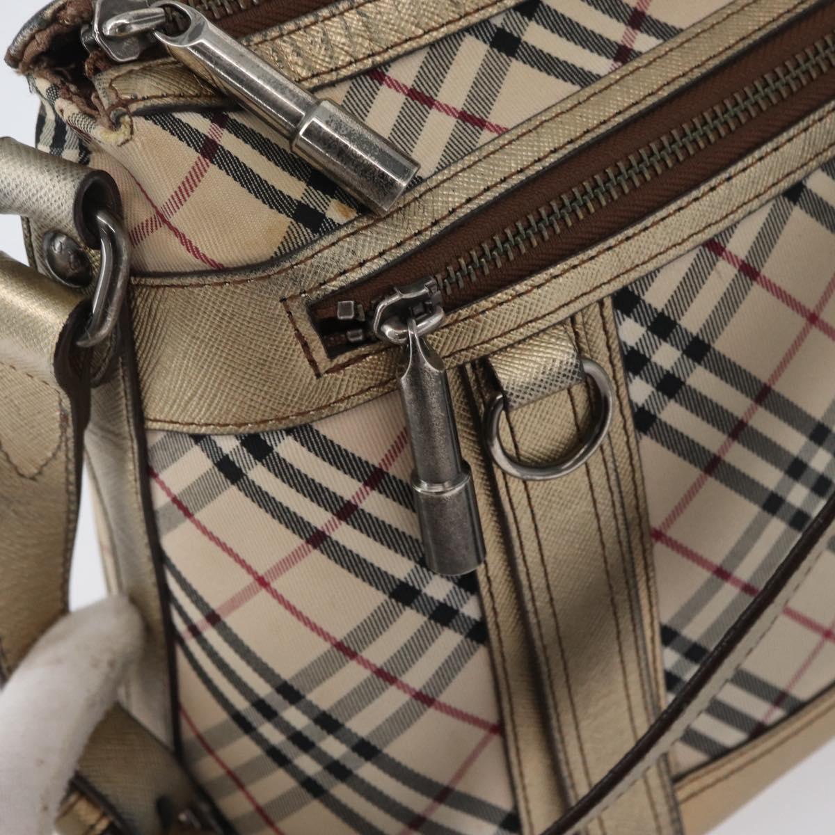BURBERRY Nova Check Shoulder Bag Canvas Beige Silver Auth 172803