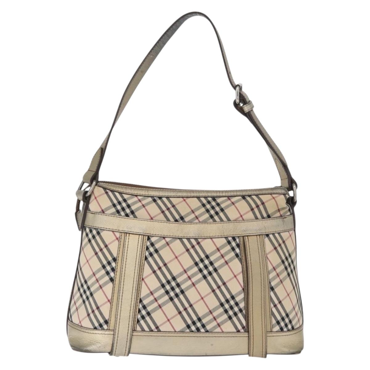 BURBERRY Nova Check Shoulder Bag Canvas Beige Silver Auth 172803