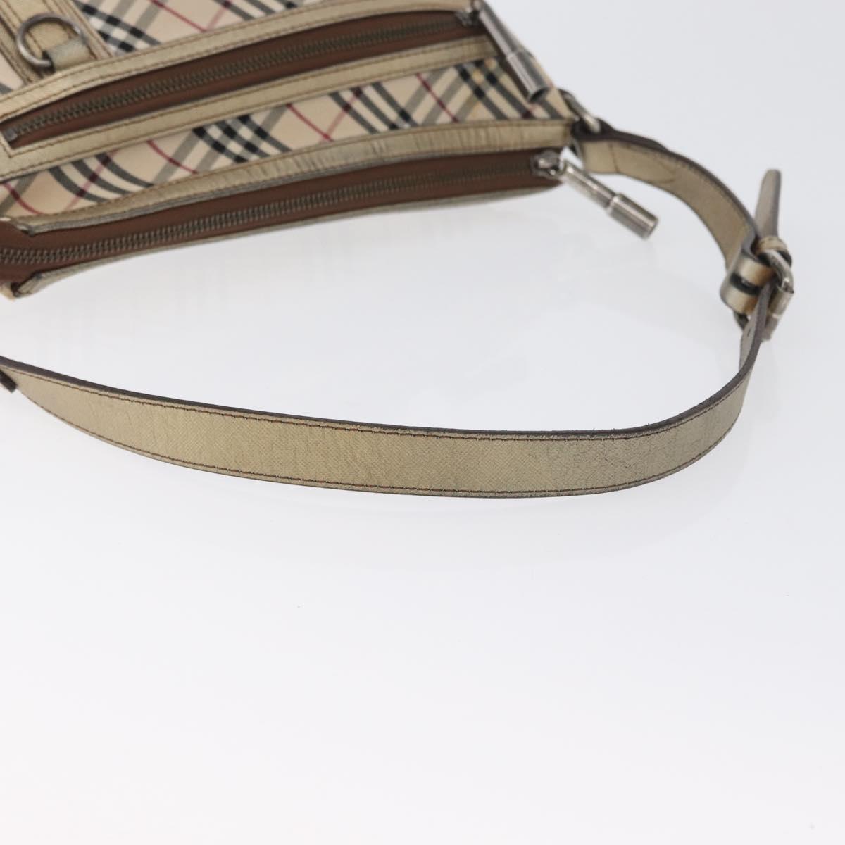 BURBERRY Nova Check Shoulder Bag Canvas Beige Silver Auth 172803