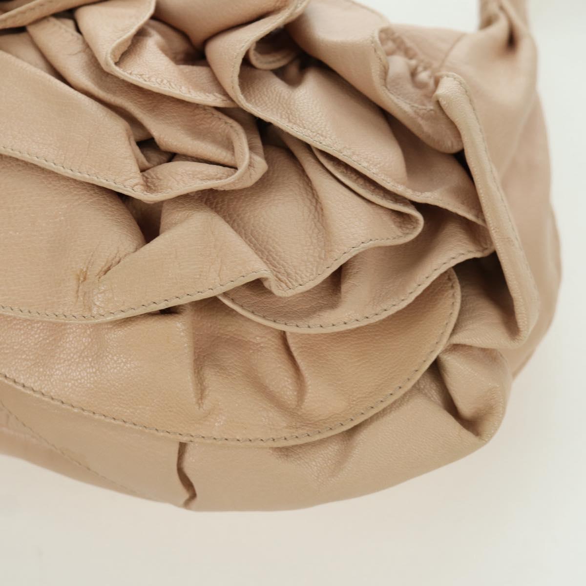 SAINT LAURENT Shoulder Bag Leather Beige Gold Auth 172811V