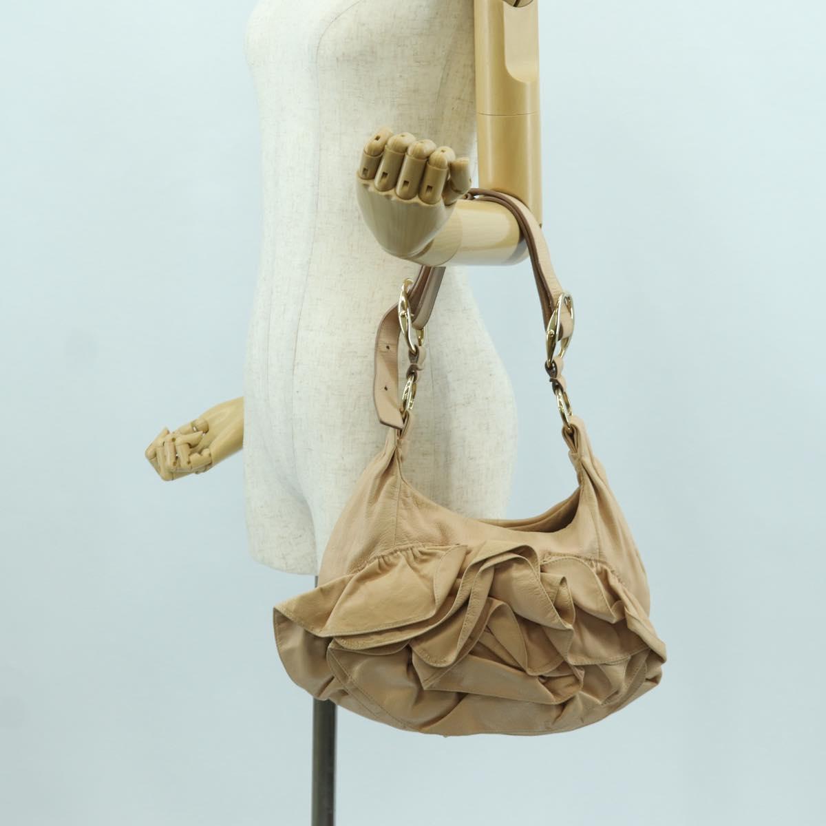 SAINT LAURENT Shoulder Bag Leather Beige Gold Auth 172811V