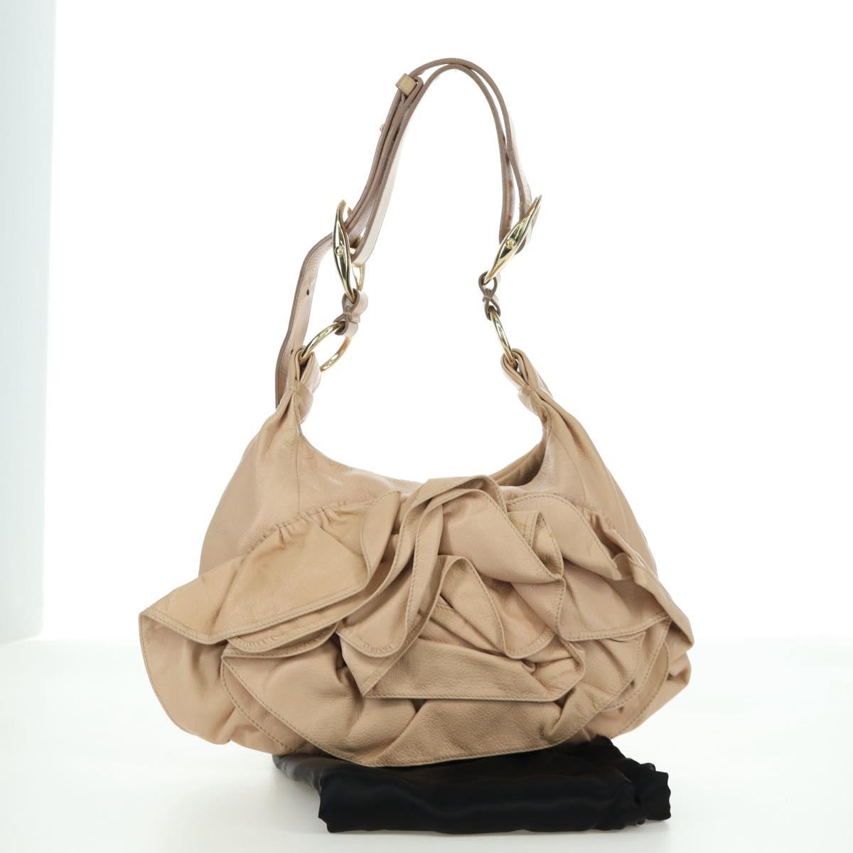 SAINT LAURENT Shoulder Bag Leather Beige Gold Auth 172811V