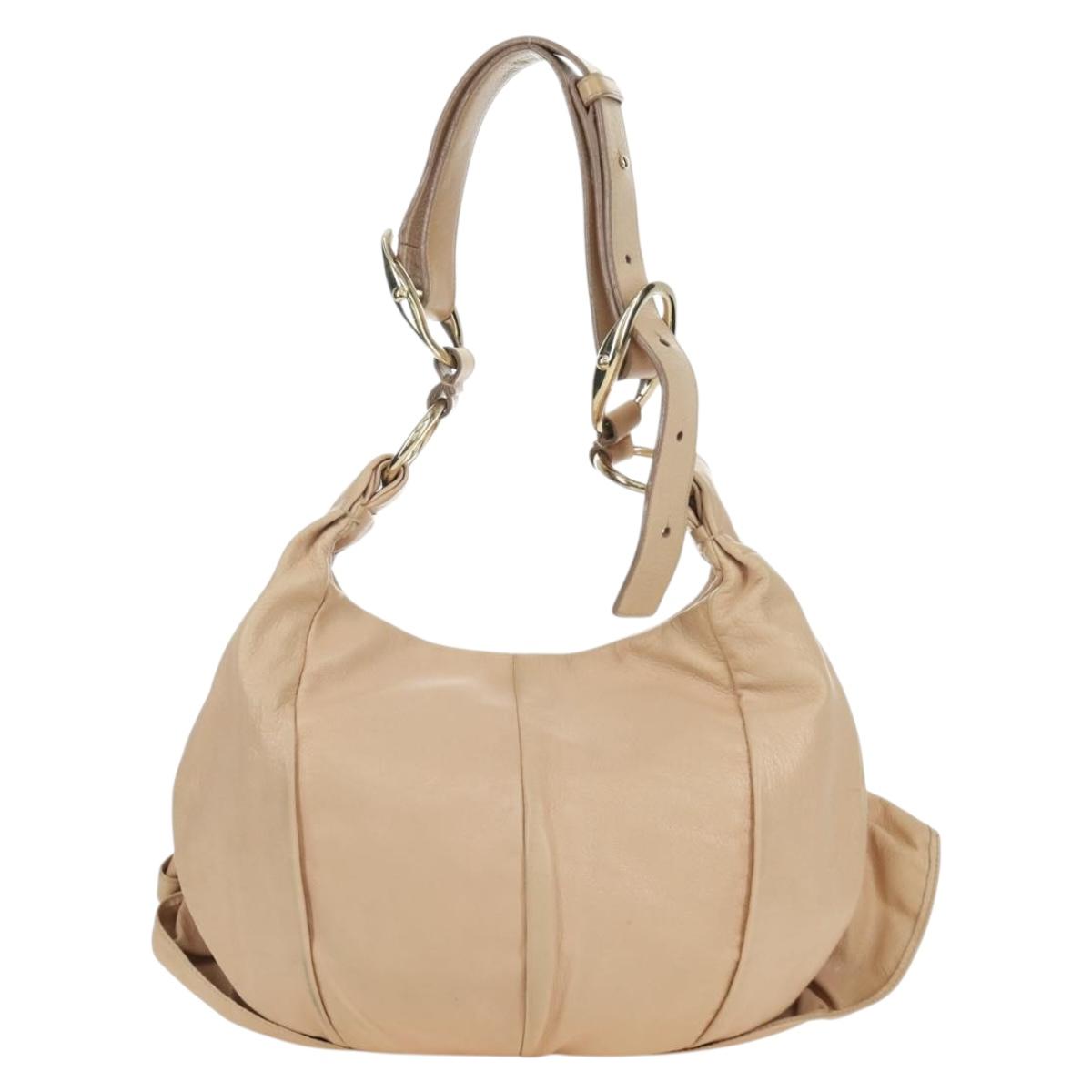 SAINT LAURENT Shoulder Bag Leather Beige Gold Auth 172811V