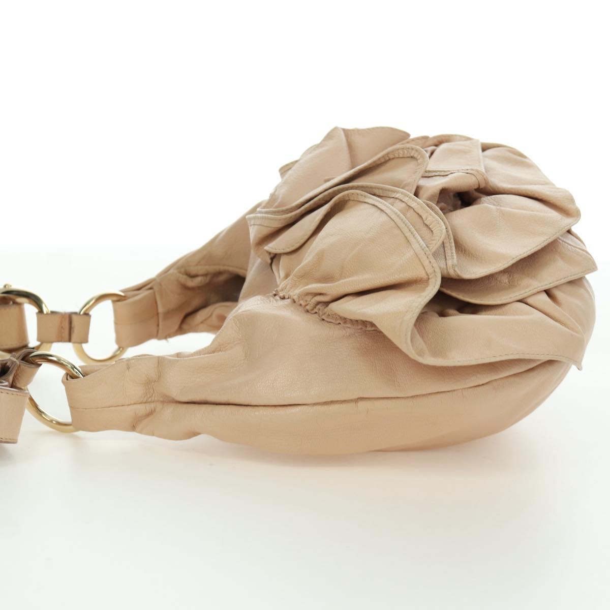 SAINT LAURENT Shoulder Bag Leather Beige Gold Auth 172811V