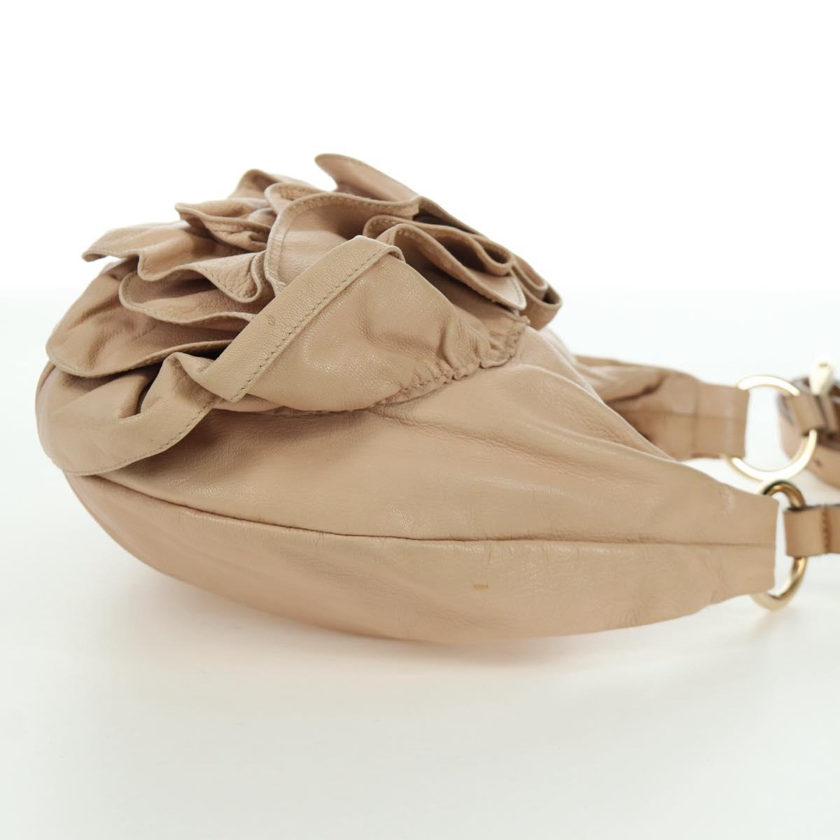 SAINT LAURENT Shoulder Bag Leather Beige Gold Auth 172811V