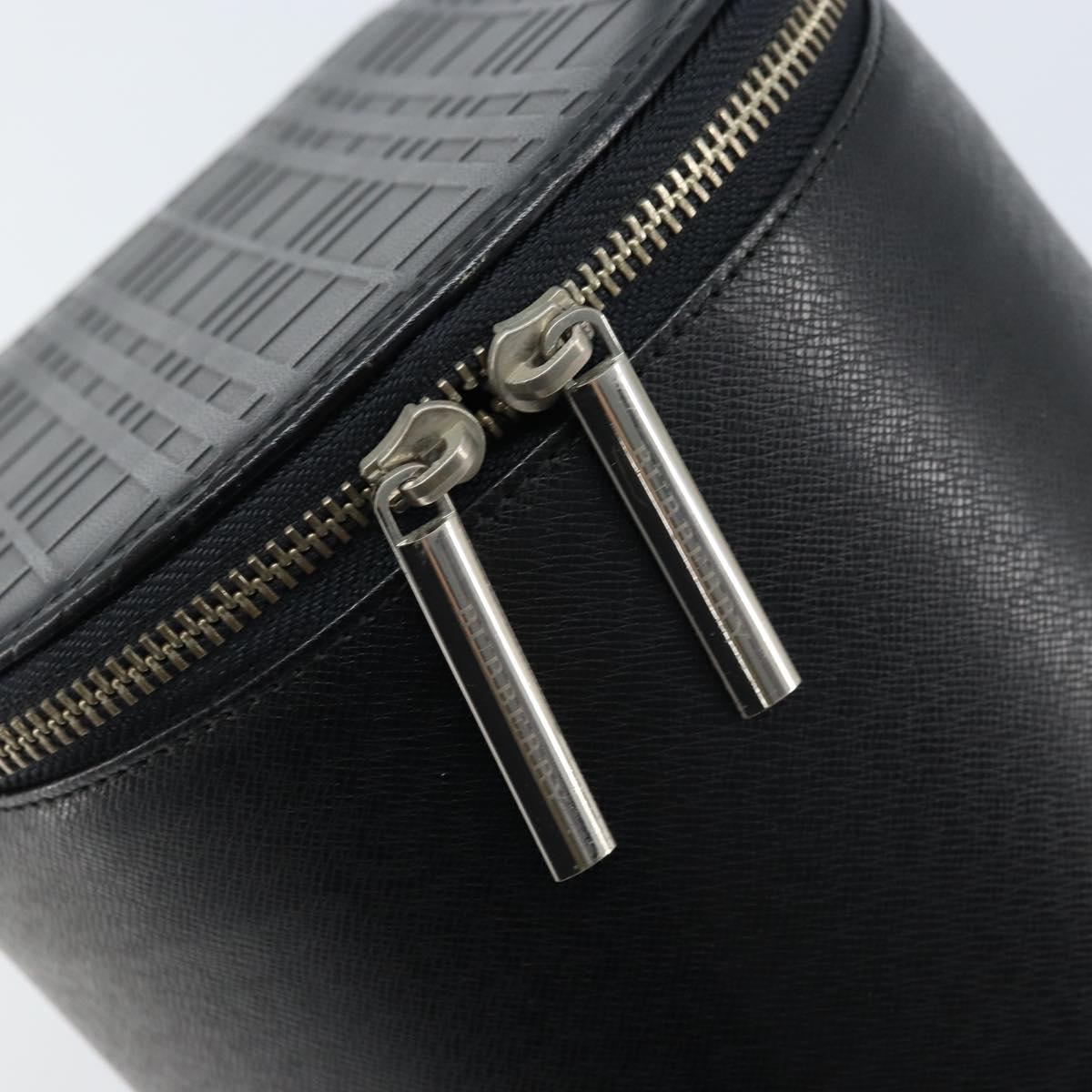 BURBERRY Vanity Hand Bag Leather Black Silver Auth 172815