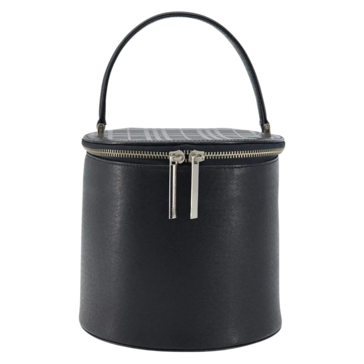 BURBERRY Vanity Hand Bag Leather Black Silver Auth 172815