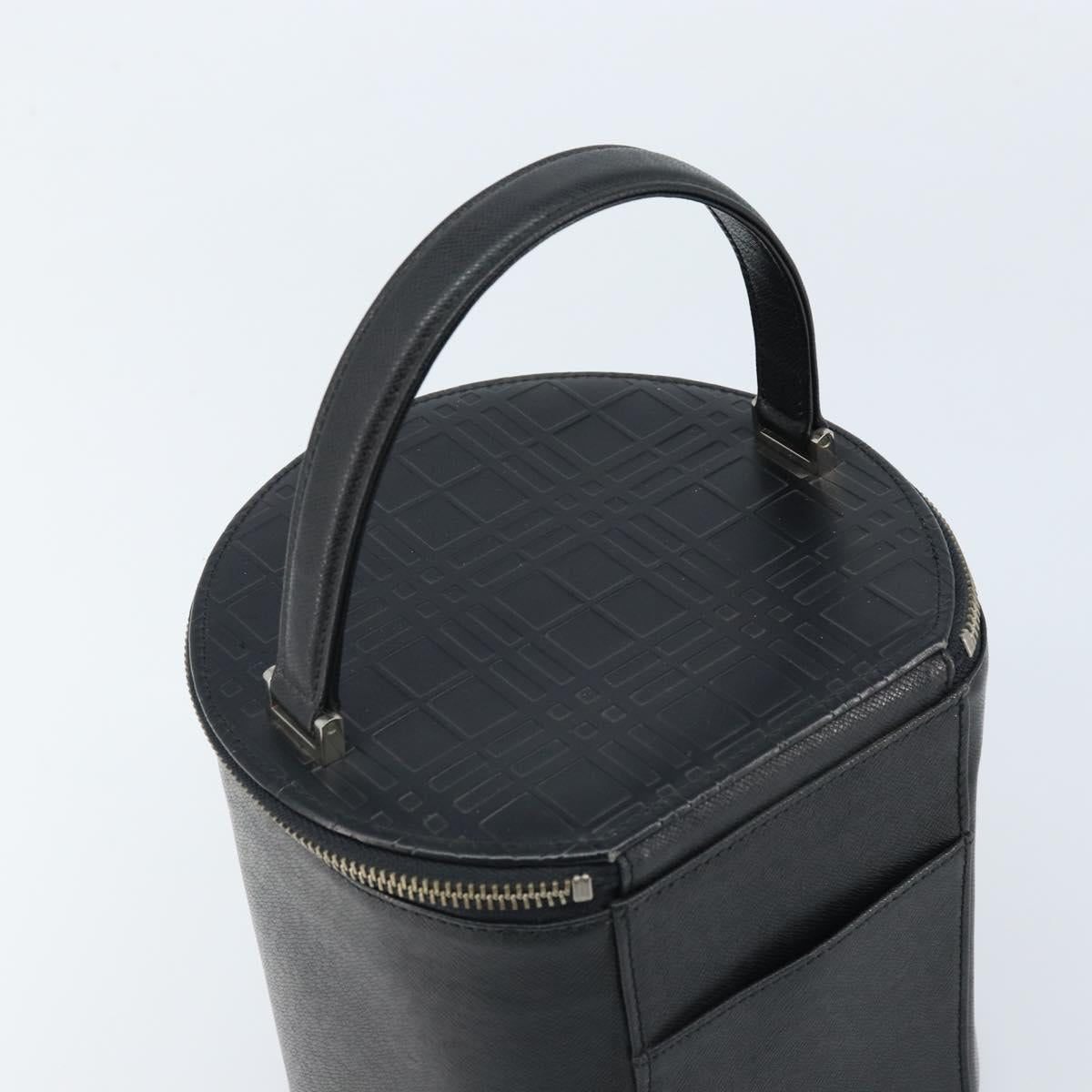 BURBERRY Vanity Hand Bag Leather Black Silver Auth 172815
