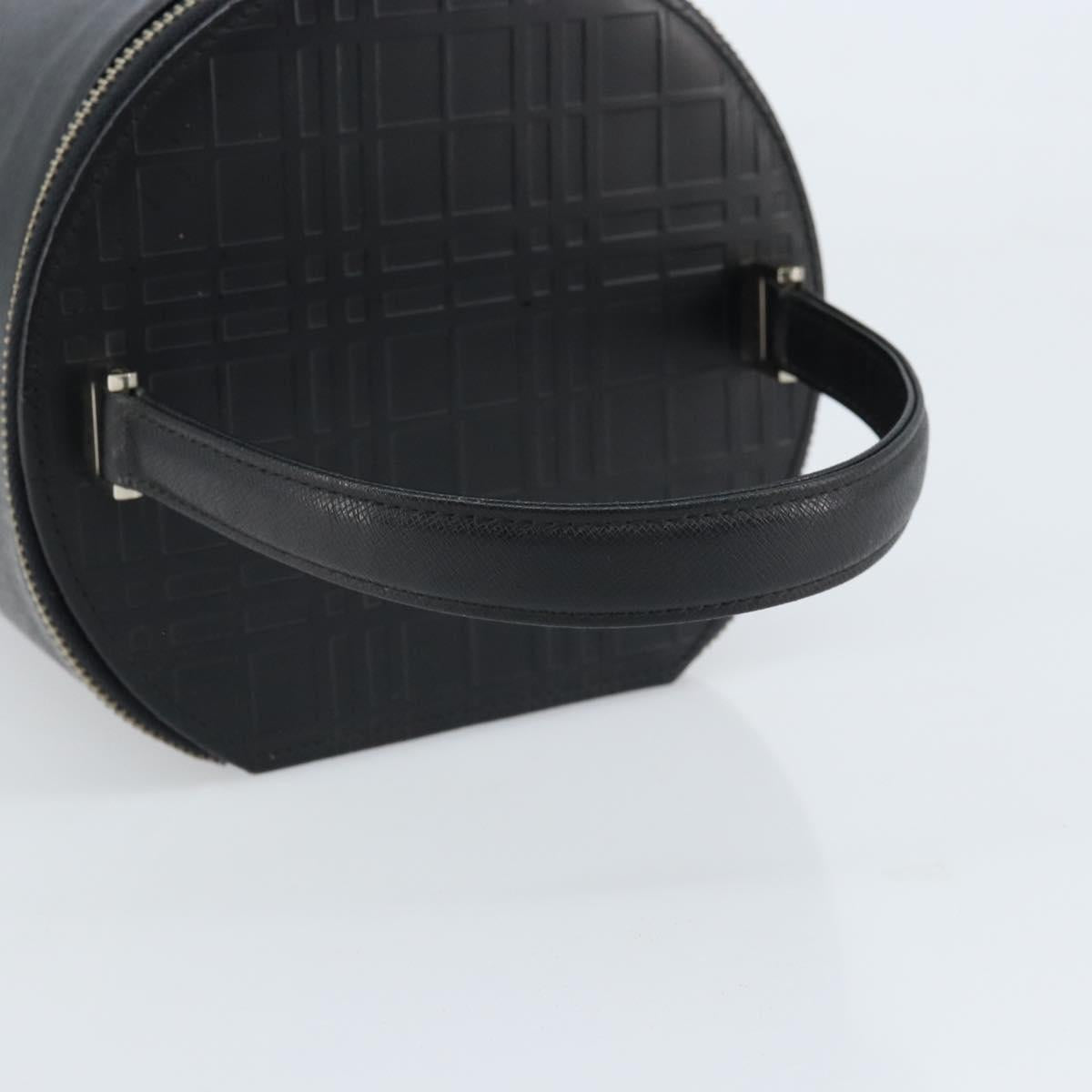 BURBERRY Vanity Hand Bag Leather Black Silver Auth 172815
