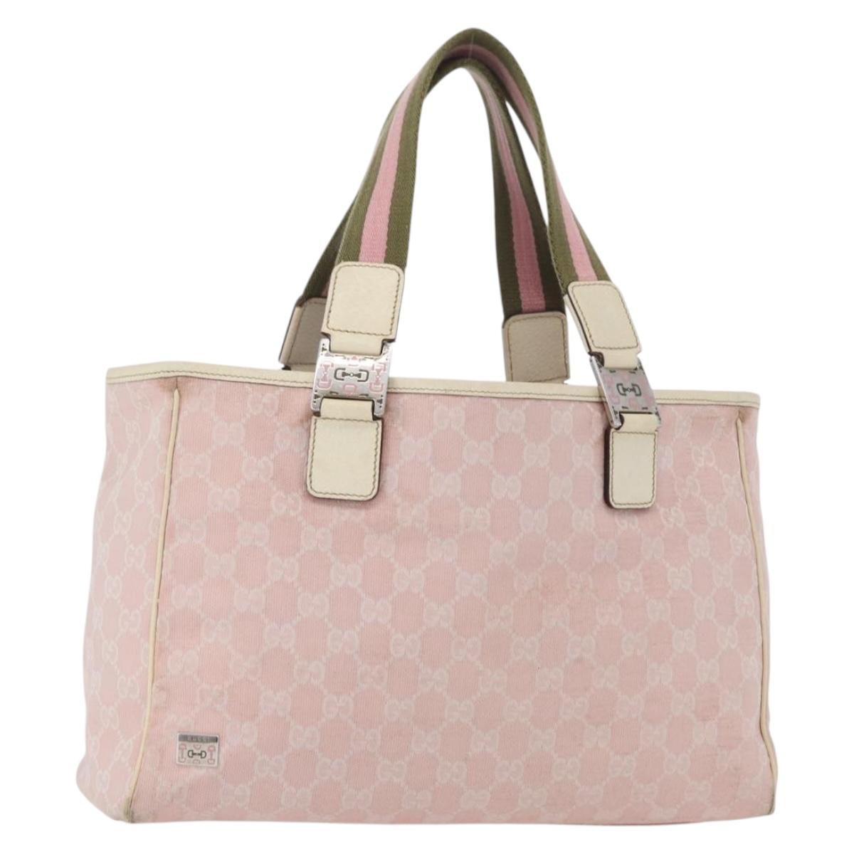 GUCCI GG Canvas Sherry Line Tote Bag Pink Silver 145758 Auth 172816