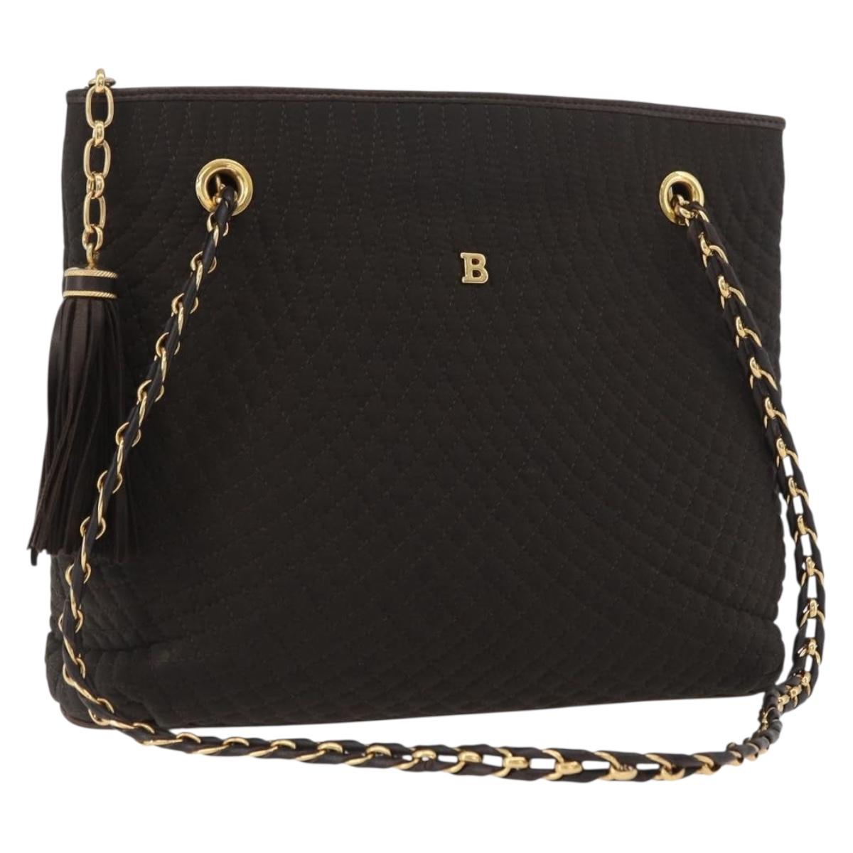 BALLY Chain Tote Bag Nylon Brown Gold Auth 172818