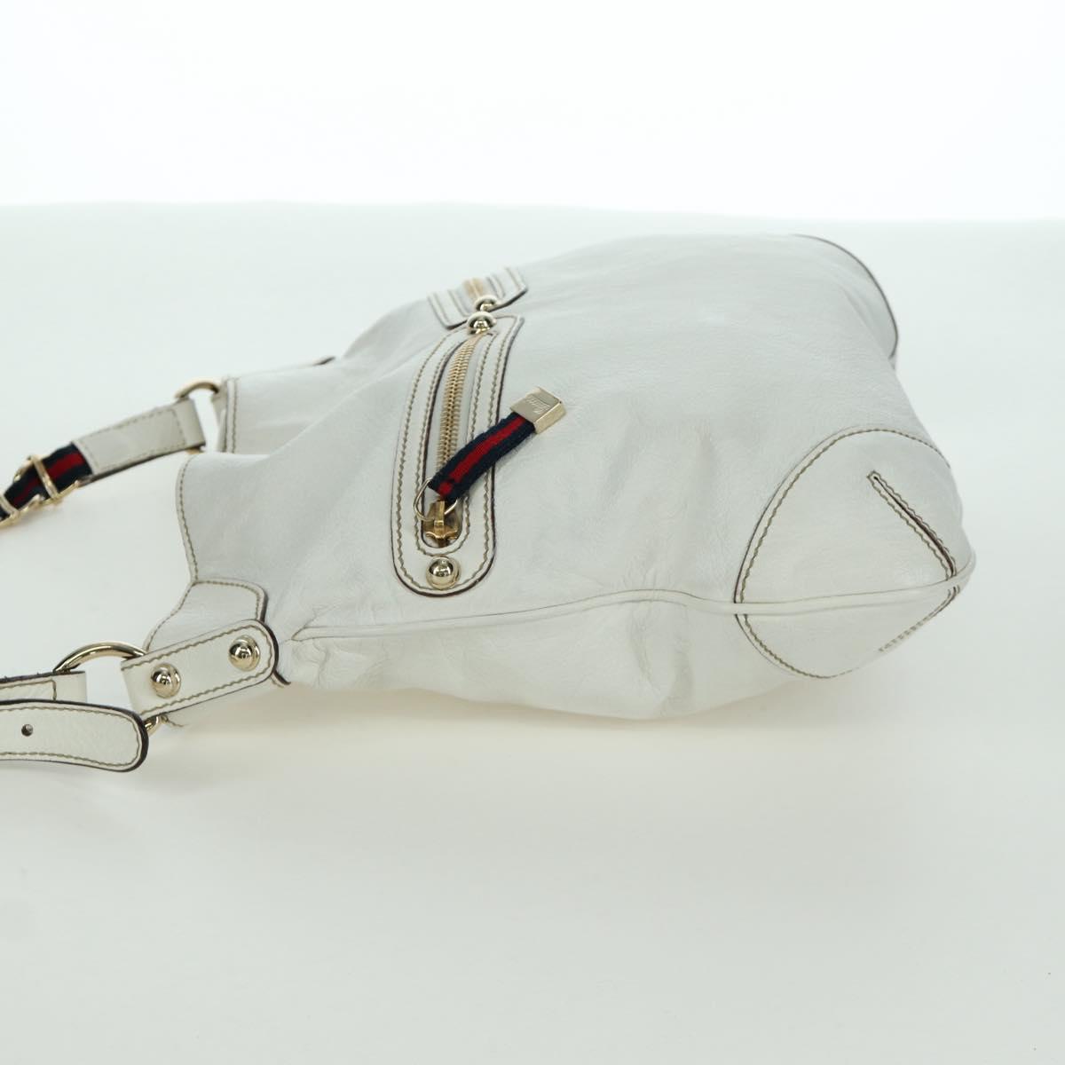 GUCCI Sherry Line Shoulder Bag Leather White Gold 154392 Auth 172832V