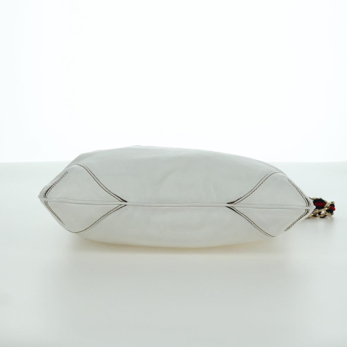 GUCCI Sherry Line Shoulder Bag Leather White Gold 154392 Auth 172832V