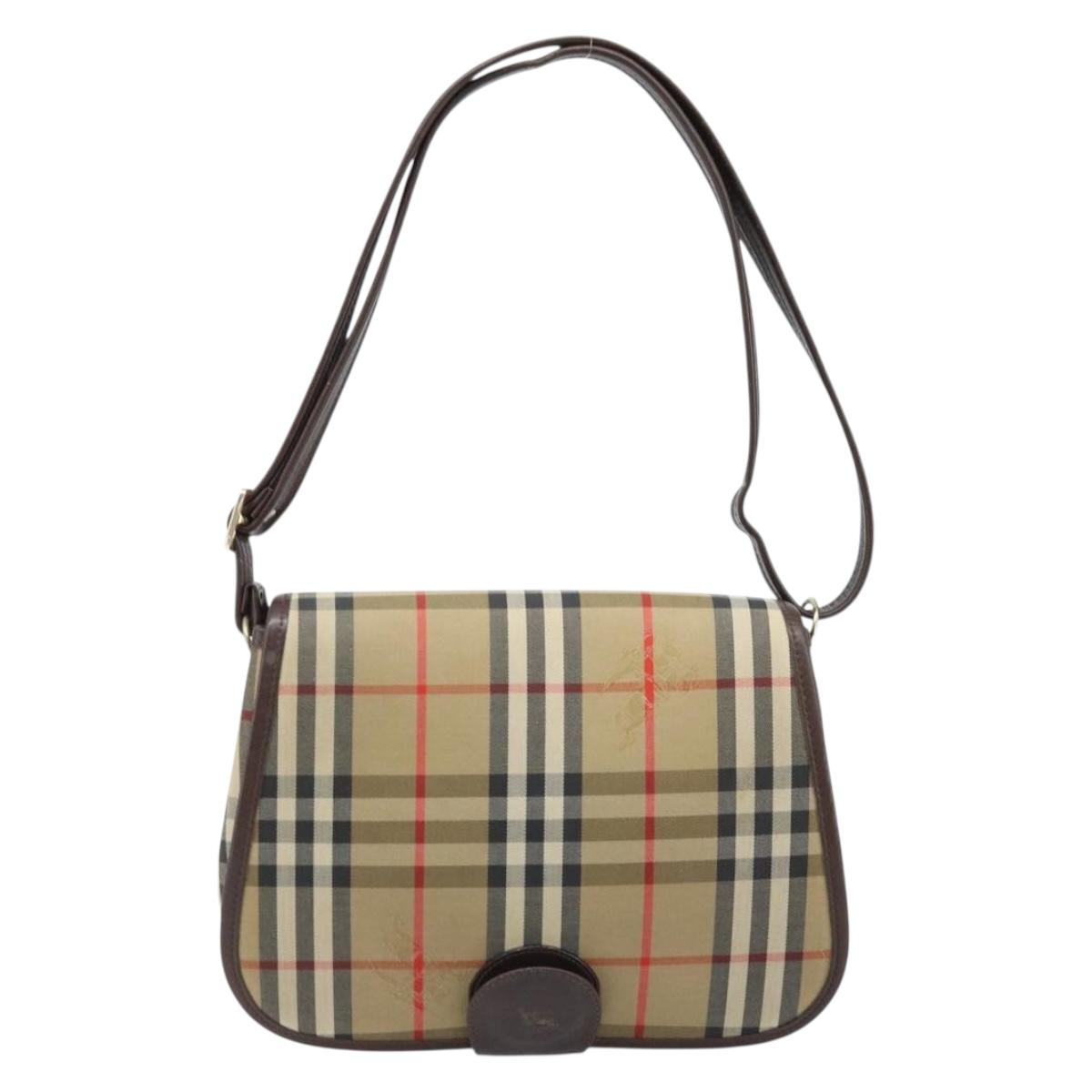 Burberrys Nova Check Shoulder Bag Canvas Beige Gold Auth 172836