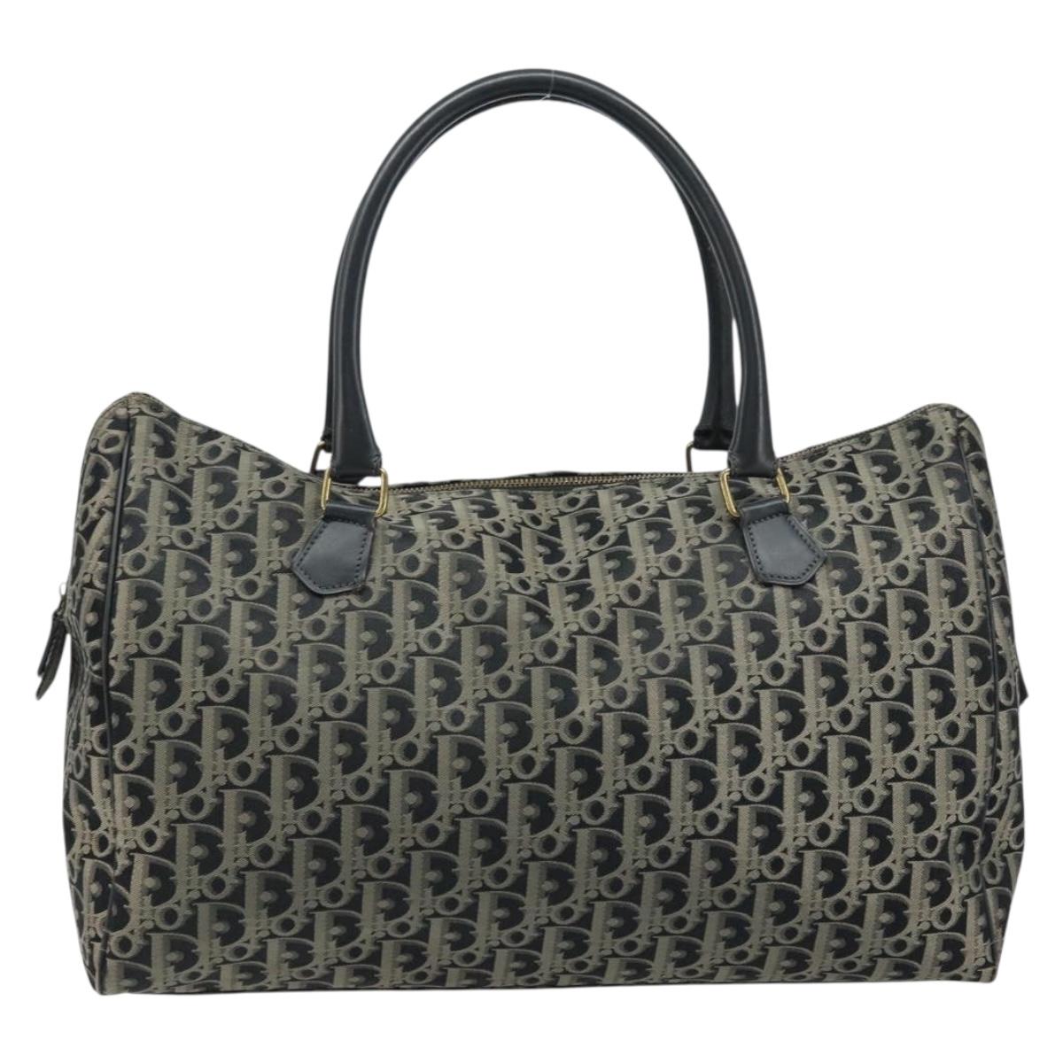 Christian Dior Trotter Canvas Boston Bag Nylon Black Gold Auth 172840