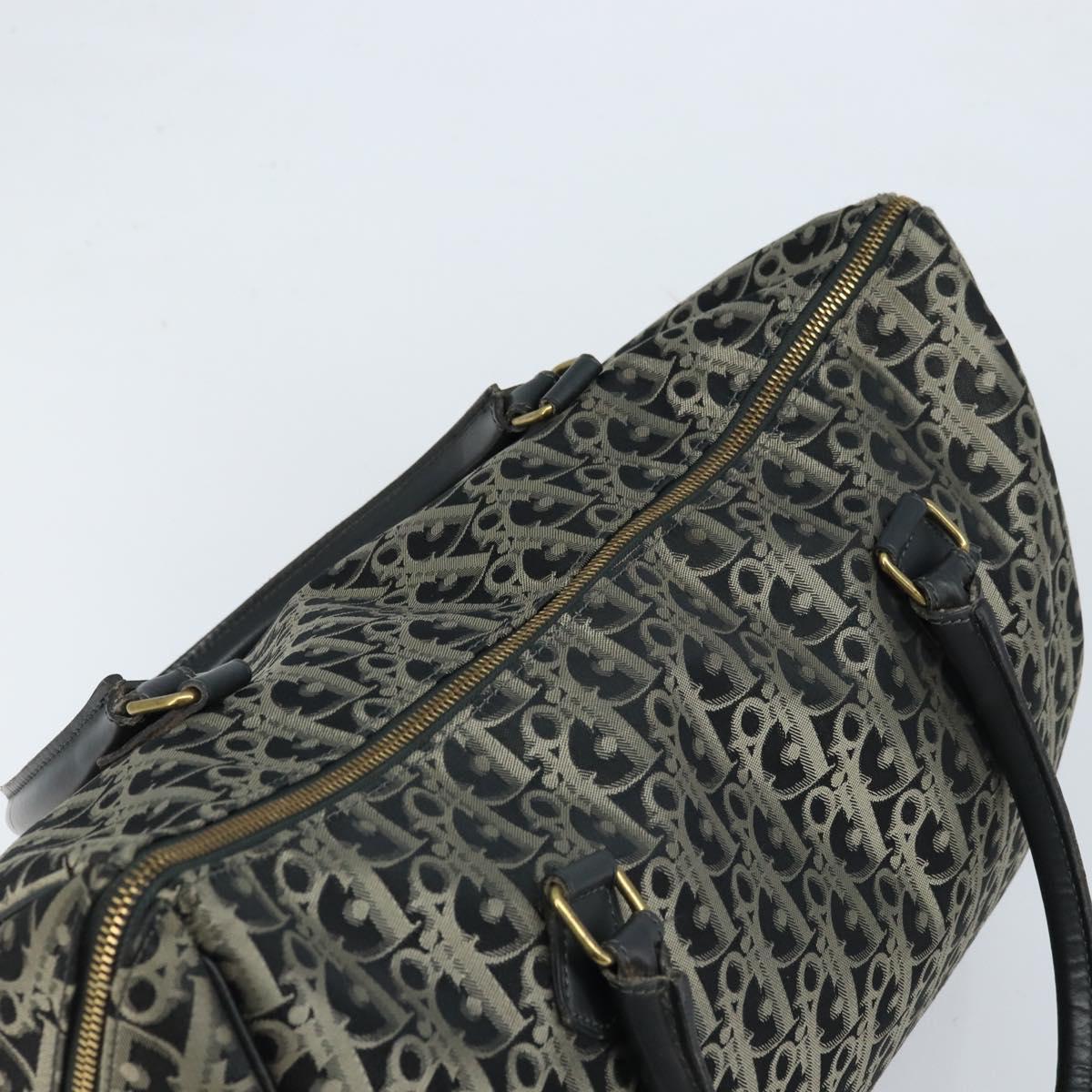 Christian Dior Trotter Canvas Boston Bag Nylon Black Gold Auth 172840