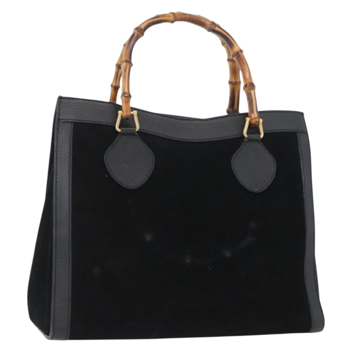 GUCCI Bamboo Hand Bag Suede Black Gold 002 1096 0260 Auth 172841