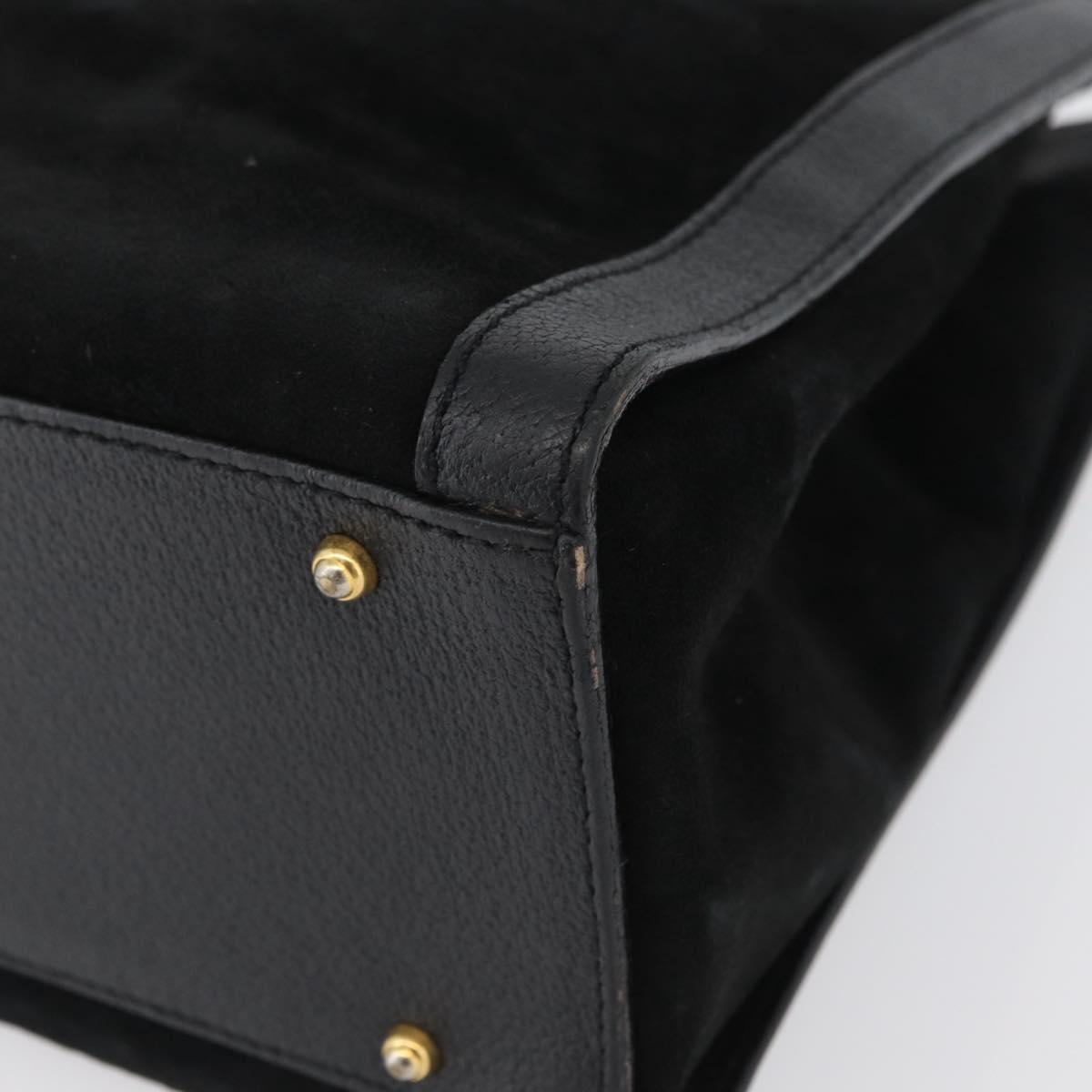 GUCCI Bamboo Hand Bag Suede Black Gold 002 1096 0260 Auth 172841