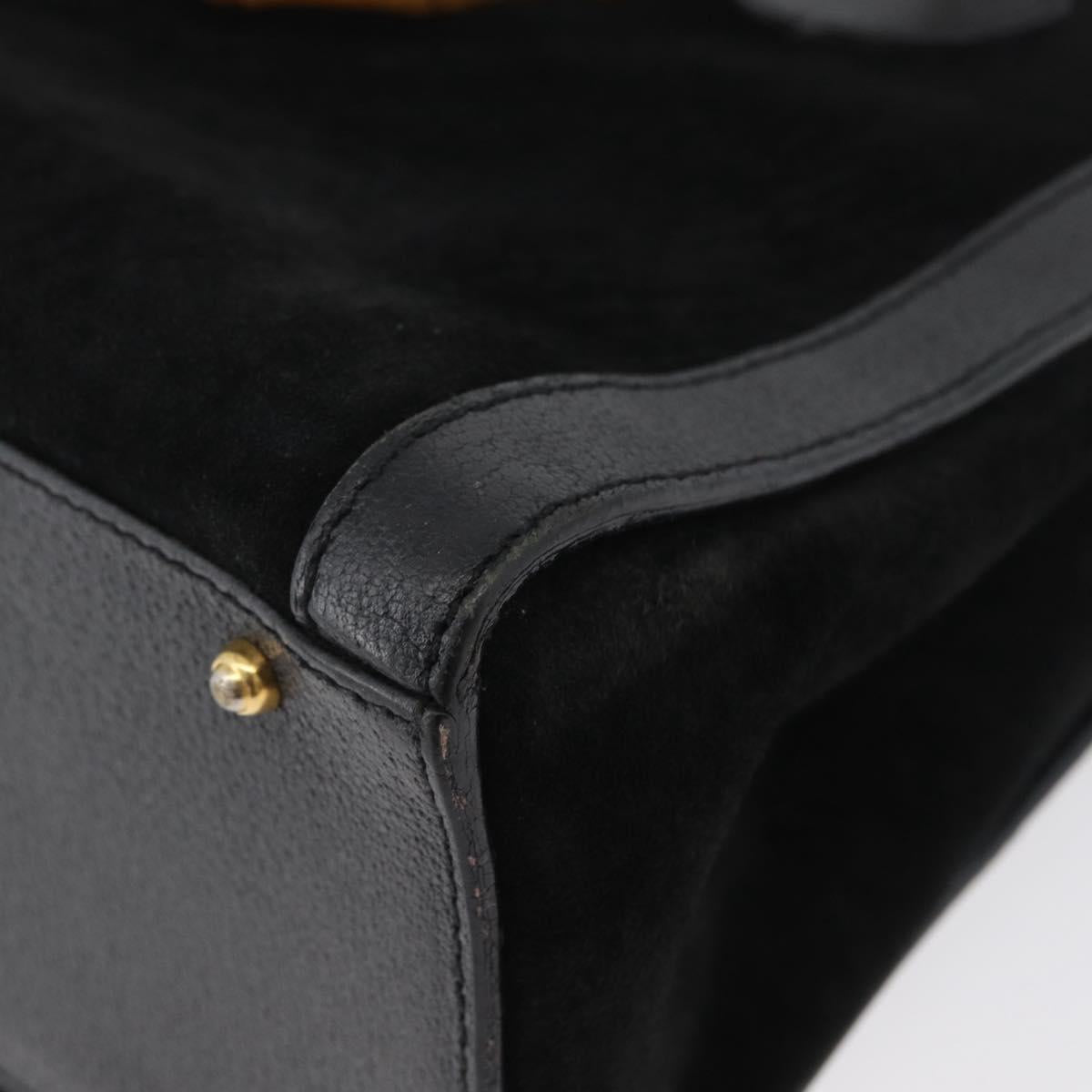GUCCI Bamboo Hand Bag Suede Black Gold 002 1096 0260 Auth 172841